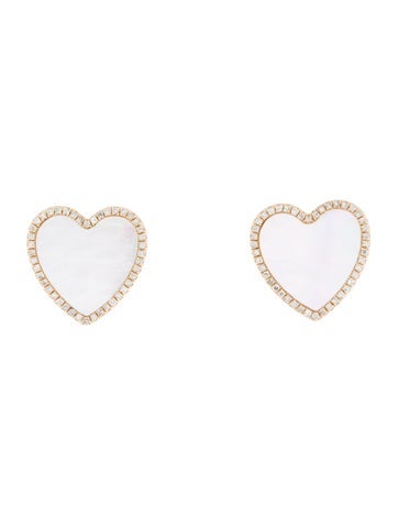 Earrings Stud 14K Mother of Pearl & Diamond Heart