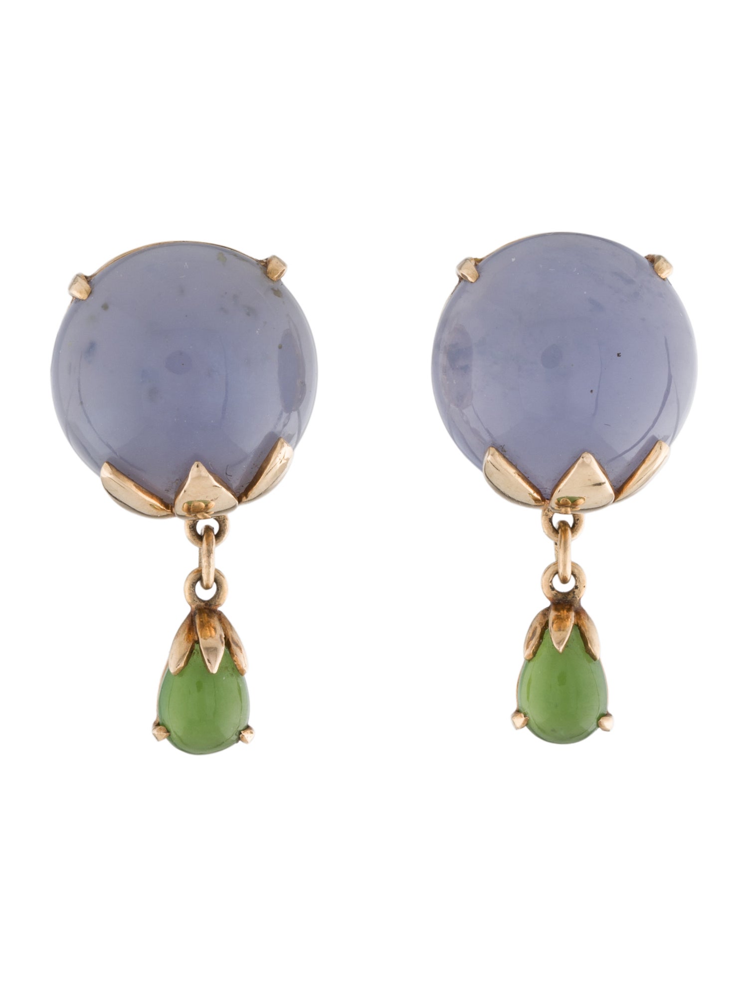 Earrings 14K Dyed-Chalcedony & Nephrite Clip-On Earrings