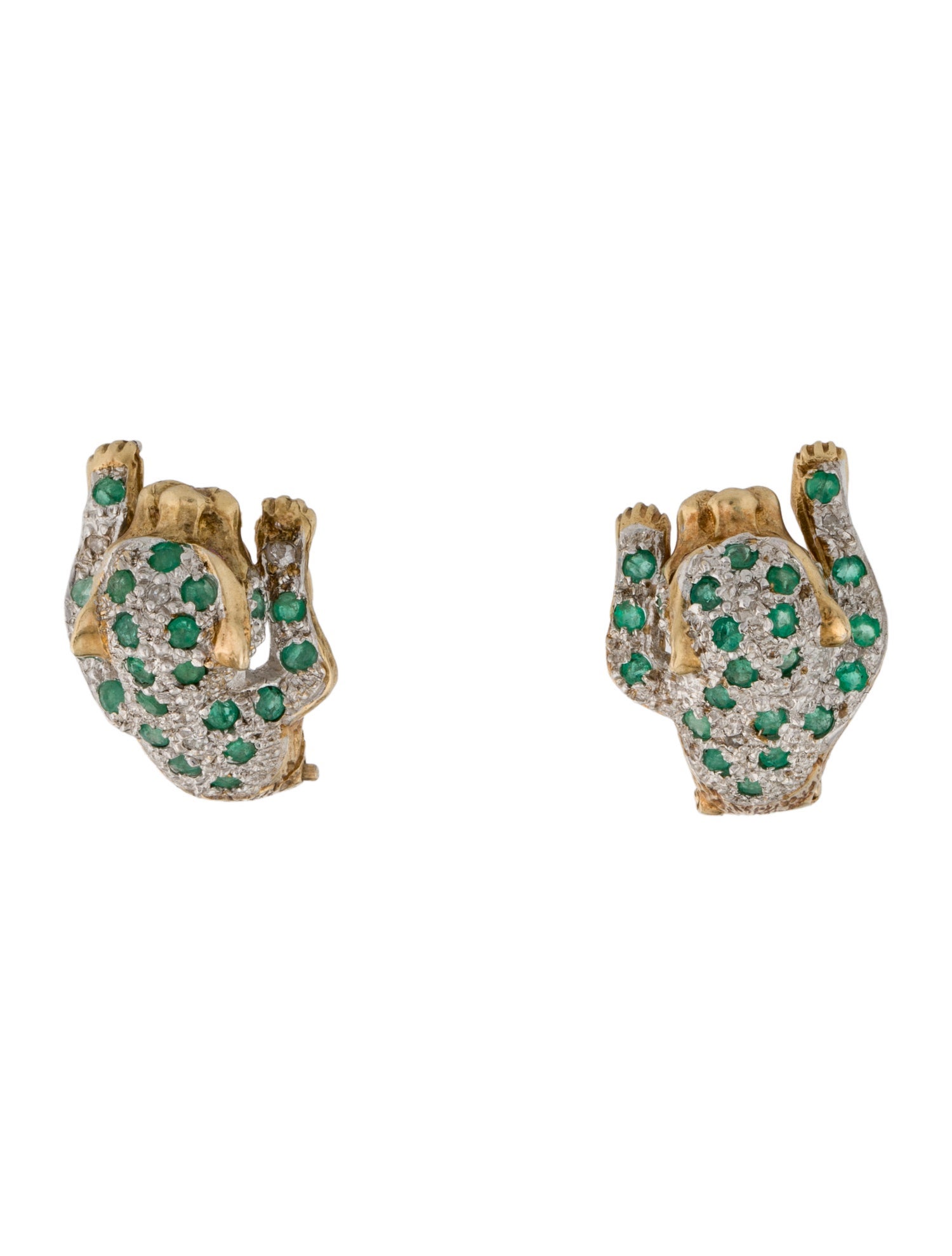Earrings 14K Two-Tone Emerald & Diamond Panther Earclip