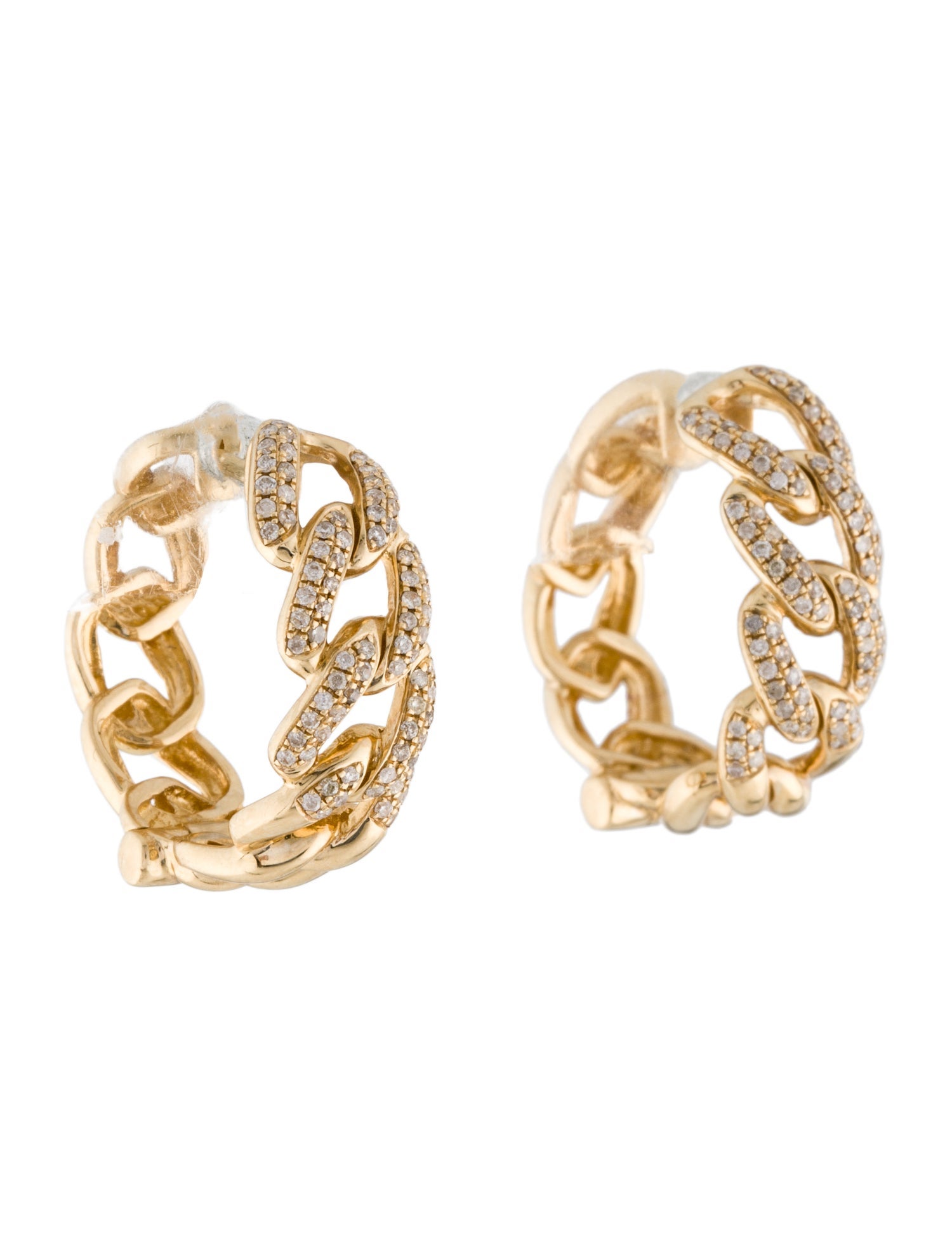 Earrings 14K Diamond Chain Link Hoop Earrings