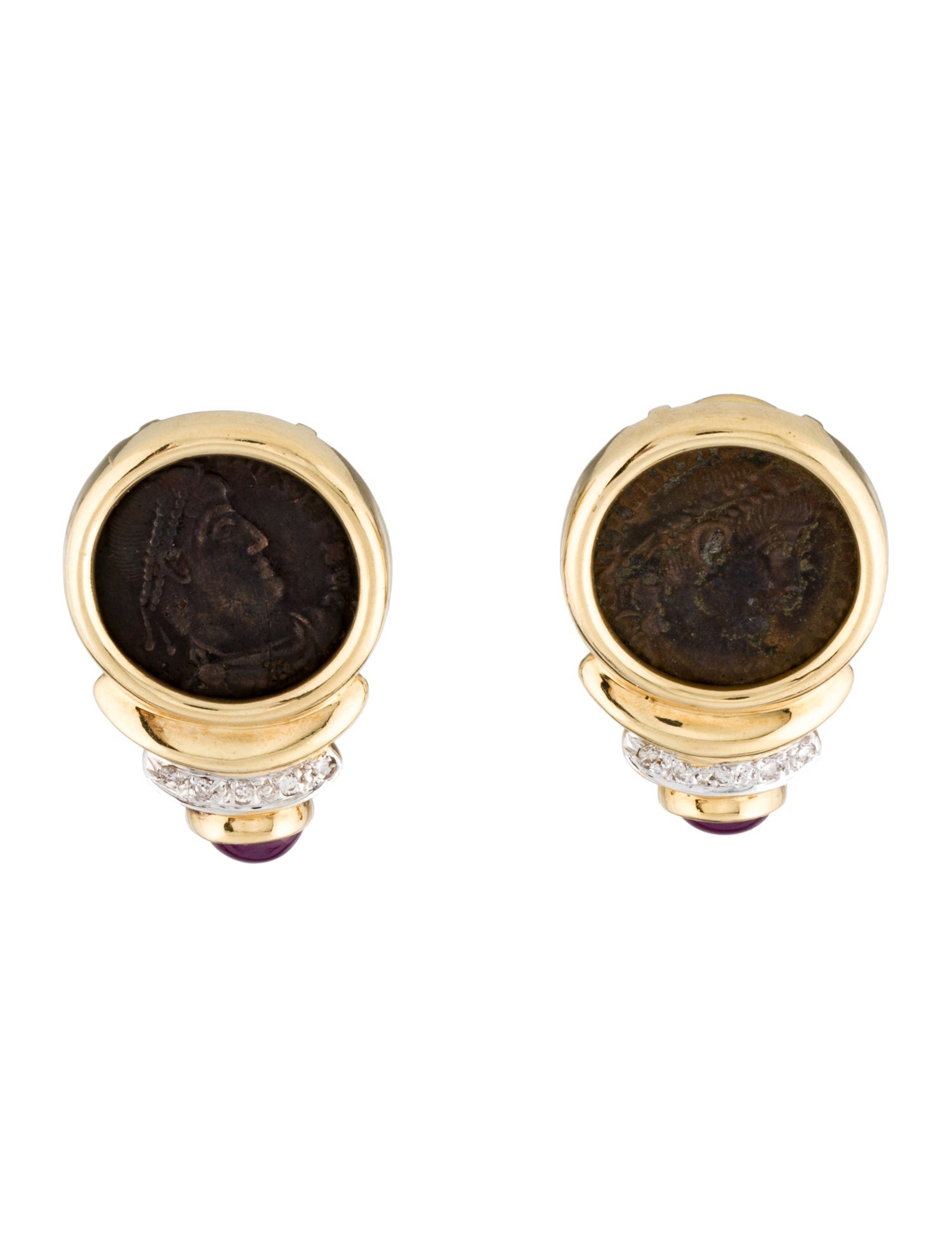 Earrings 18K 1.77ct Ruby, Diamond & Coin Earclips