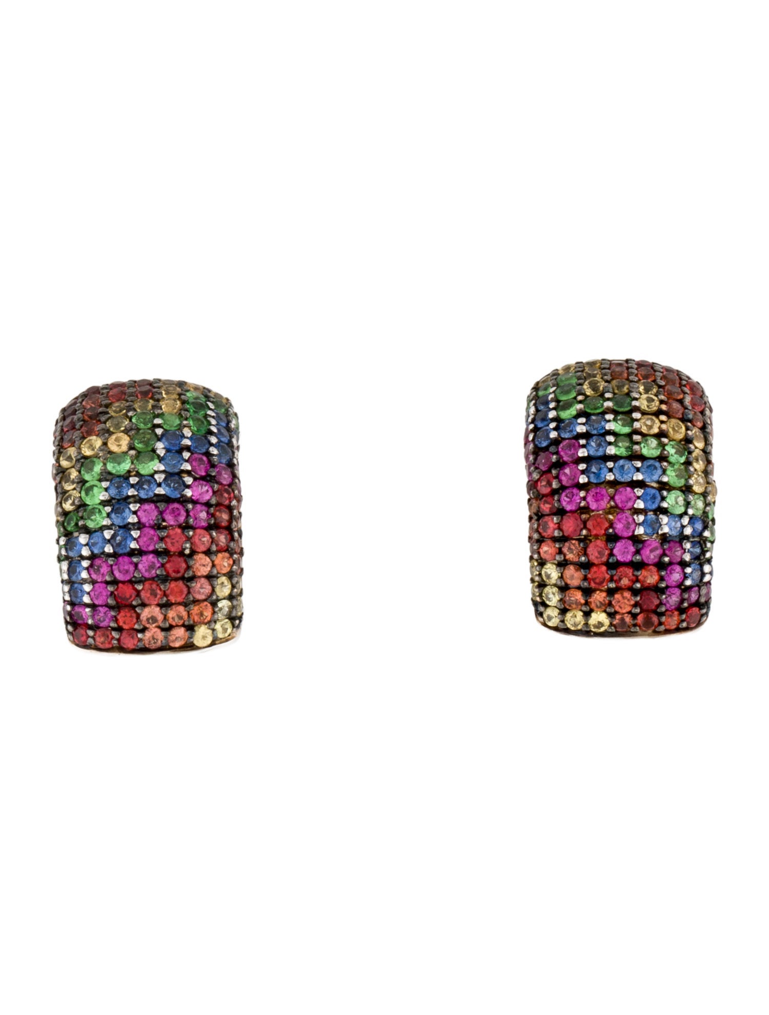 Earrings 18K Multicolor Sapphire & Tsavorite Garnet Clip-On