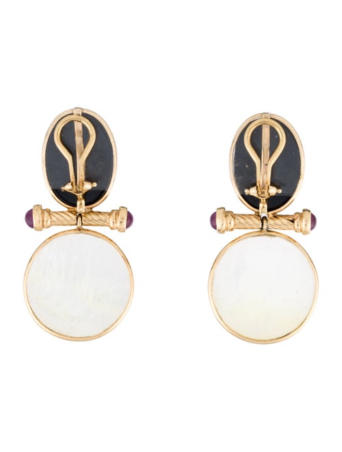 Earrings 14K Mother-of-Pearl, Onyx & Ruby Cameo Clip-On Drop Earrings