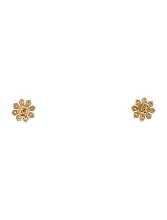 Earrings 14K Ruby & Diamond Flower Stud Earrings