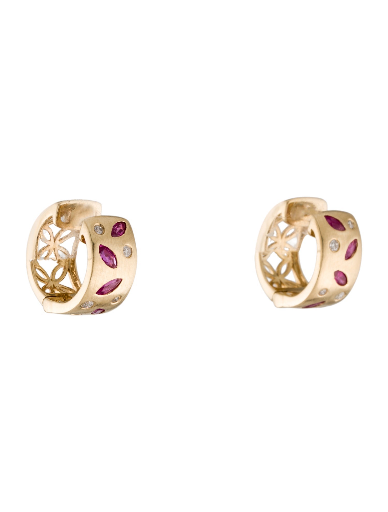 Earrings 14K Ruby & Diamond Huggie