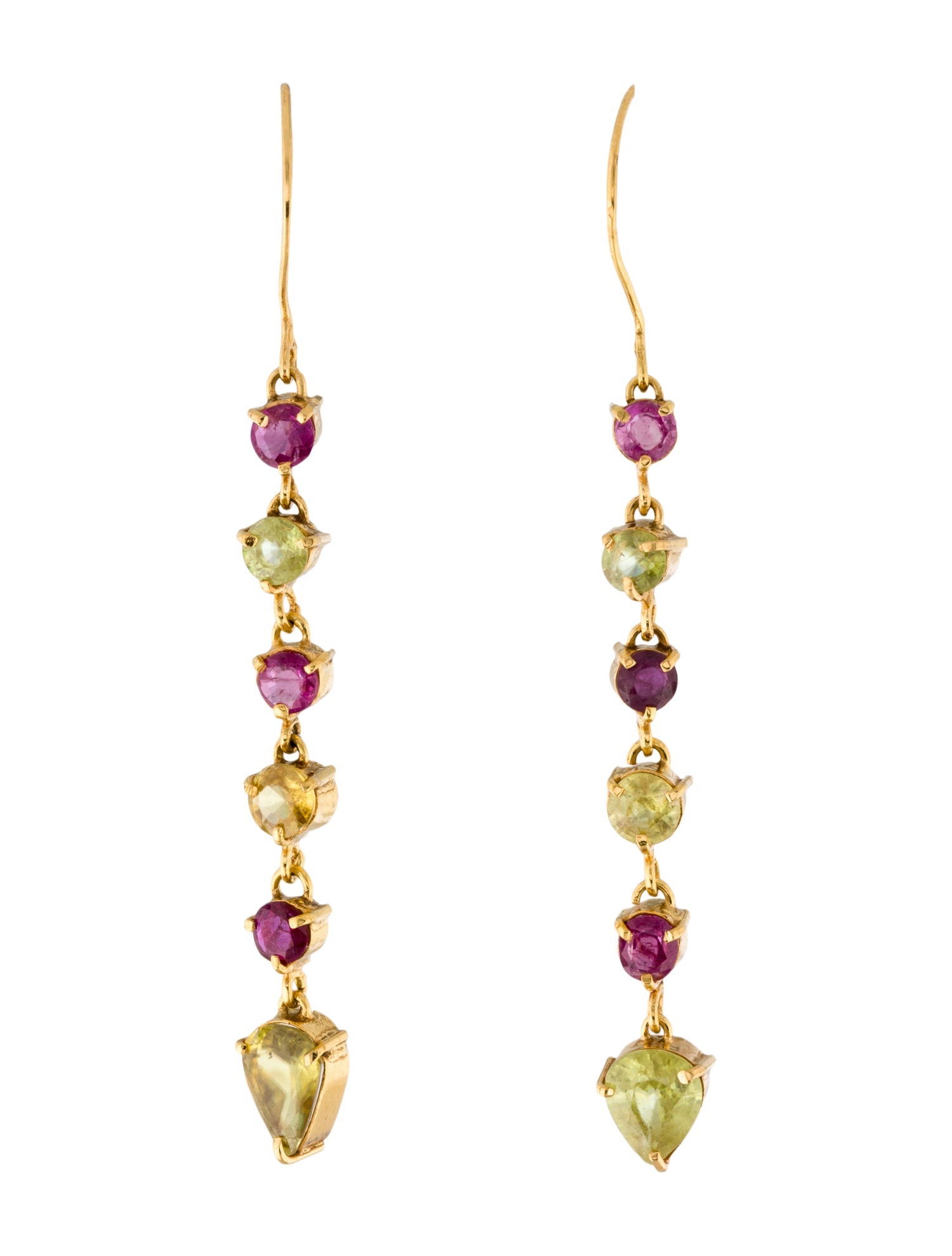 Earrings 18K Sphene, Ruby & Sapphire Drop