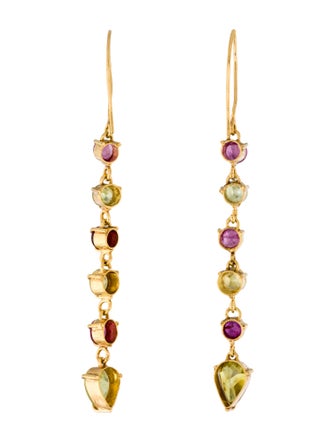 Earrings 18K Sphene, Ruby & Sapphire Drop Earrings