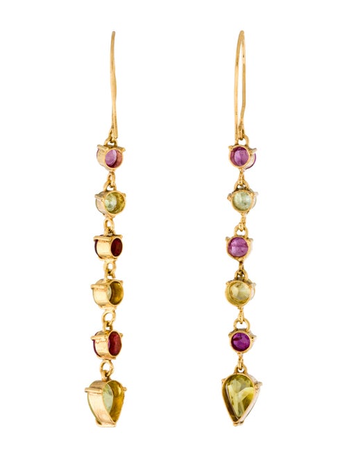 Earrings 18K Sphene, Ruby & Sapphire Drop Earrings