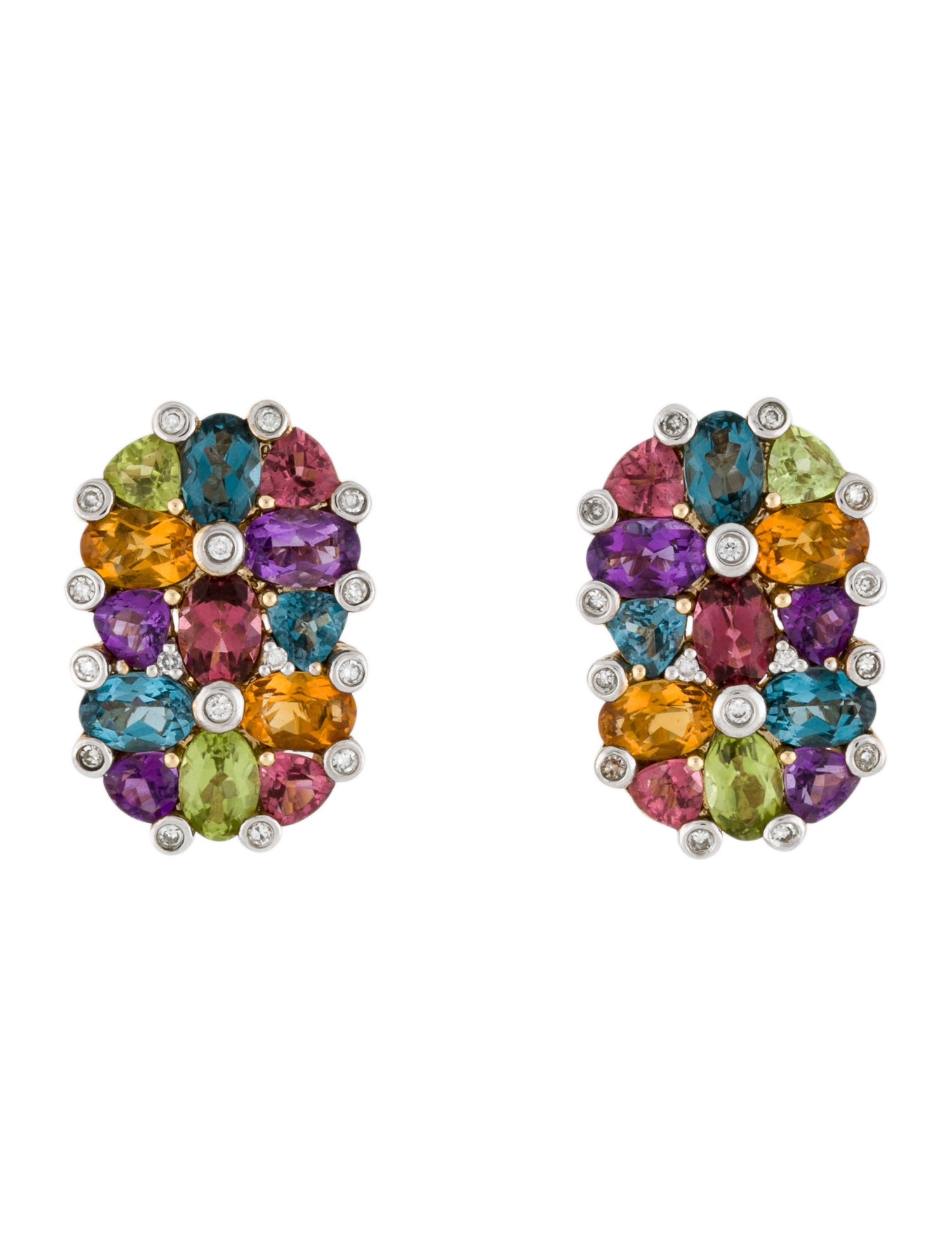 Earrings 14K Diamond & Multistone Earclips