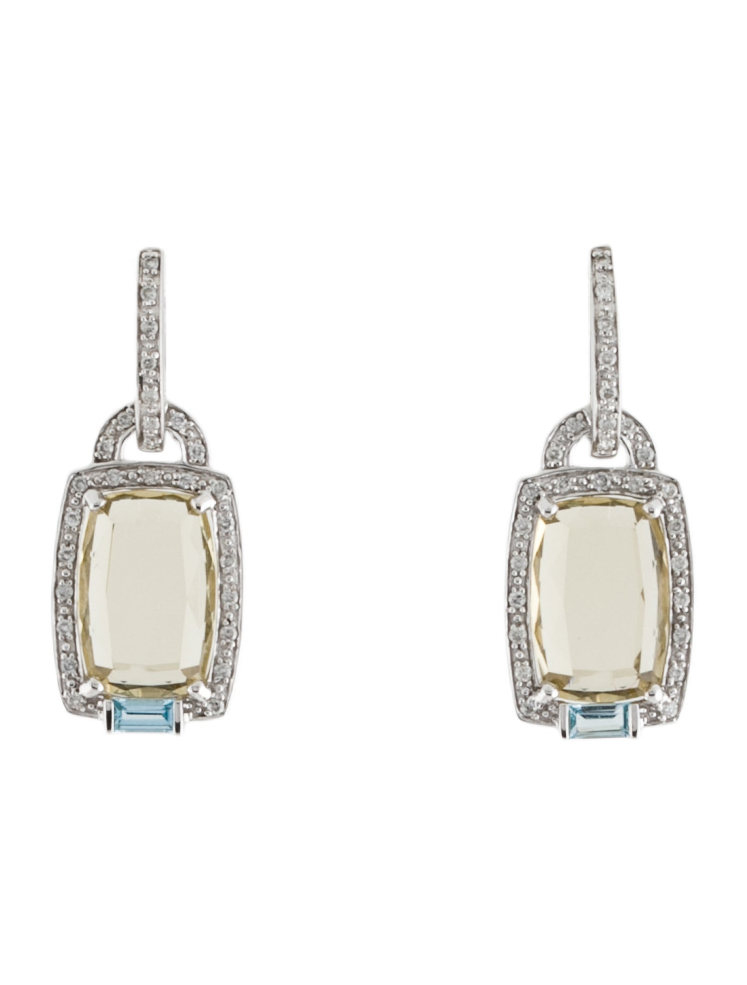 Earrings 14K Smoky Quartz, Topaz & Diamond Drop Earrings