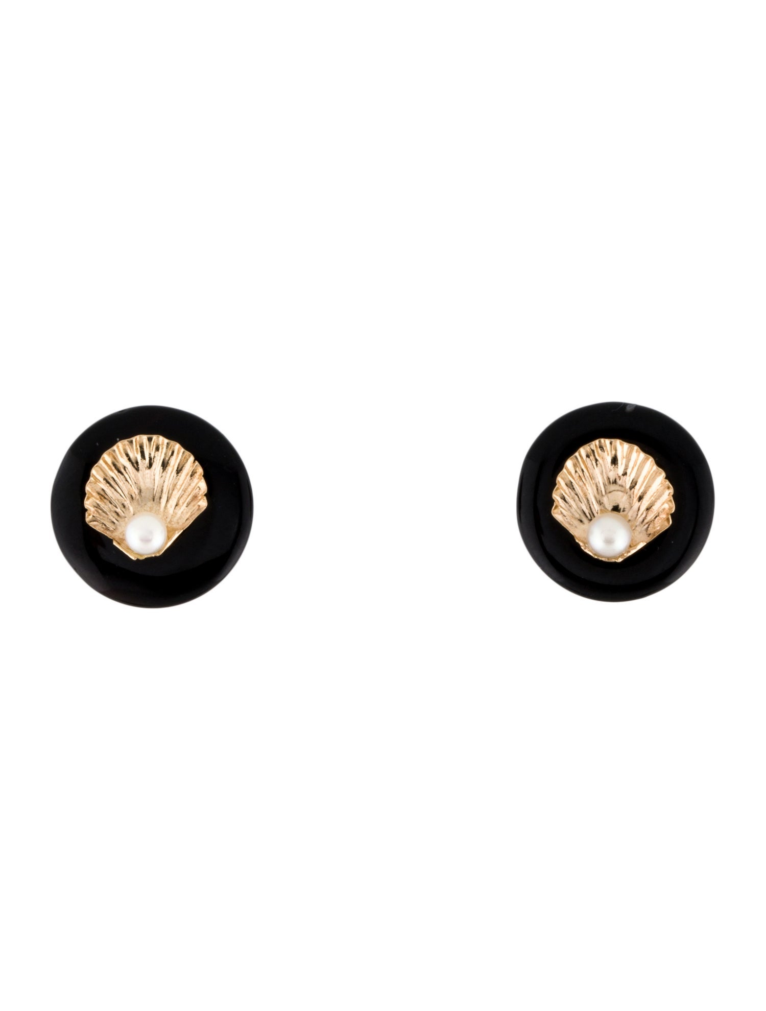 Earrings 14K Pearl & Onyx Shell Jacket Stud