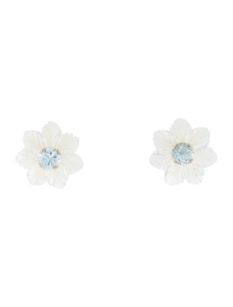 Earrings 14K 1.12ctw Zircon & Mother of Pearl Convertible Flower Jacket Stud Earring