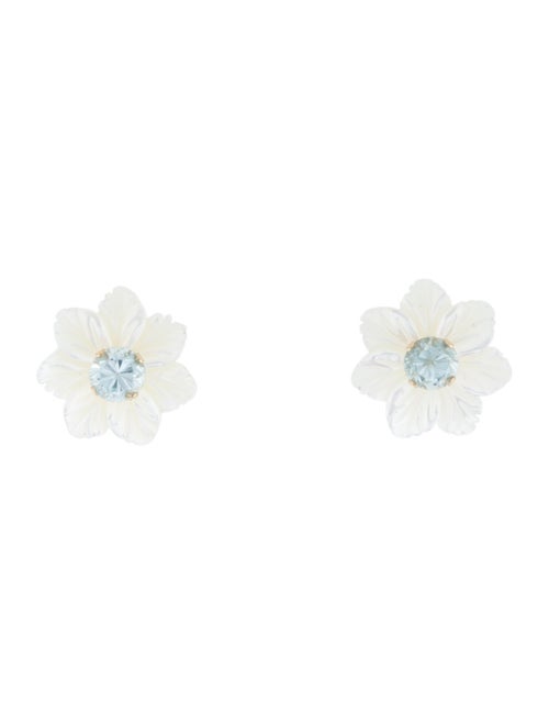 Earrings 14K 1.12ctw Zircon & Mother of Pearl Convertible Flower Jacket Stud Earring