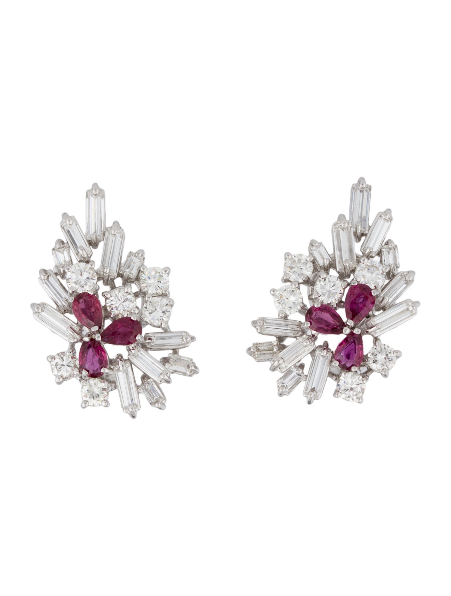 Earrings Platinum 3.44ctw Diamond & Ruby Clip-On Earrings