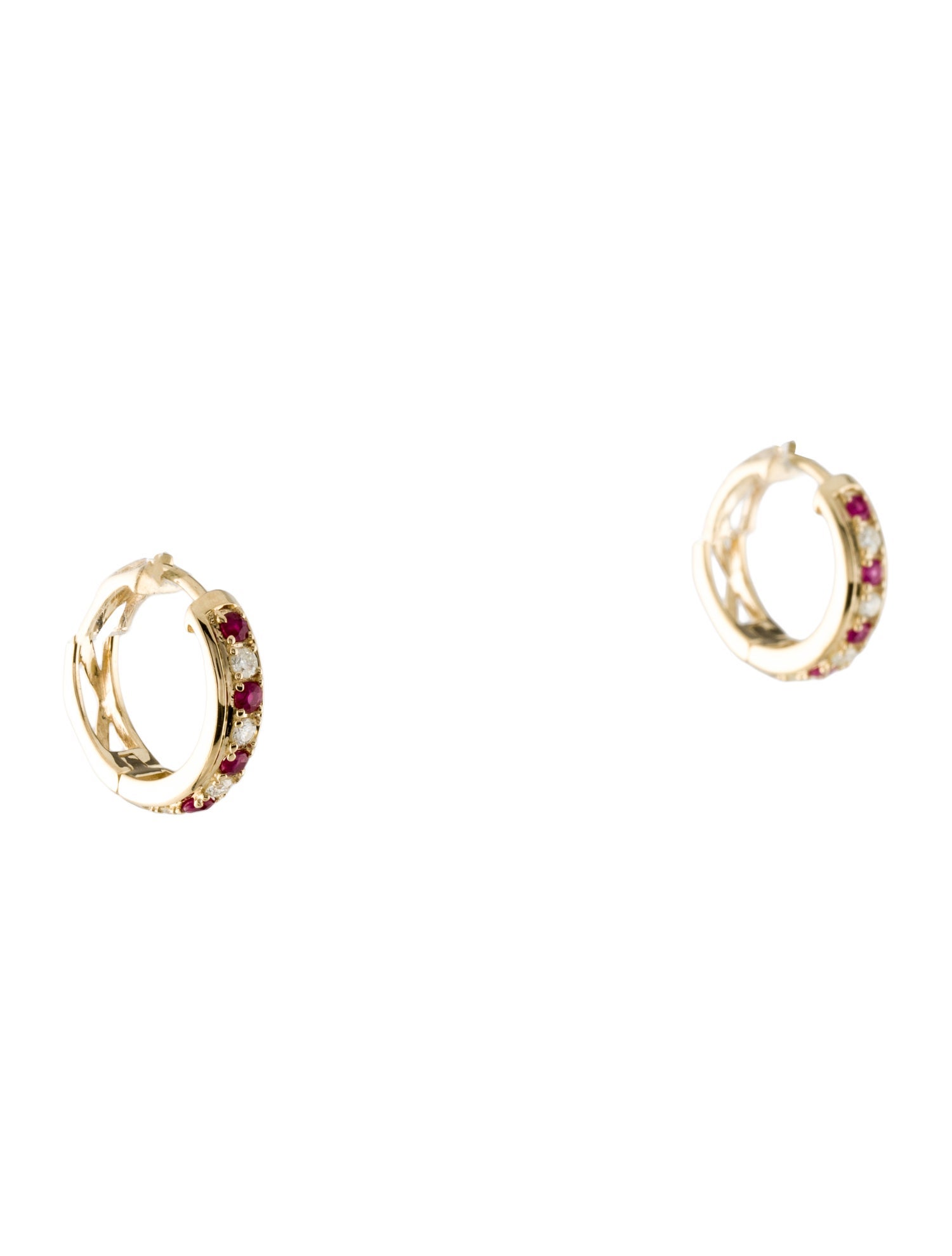Earrings 14K Ruby & Diamond Huggie