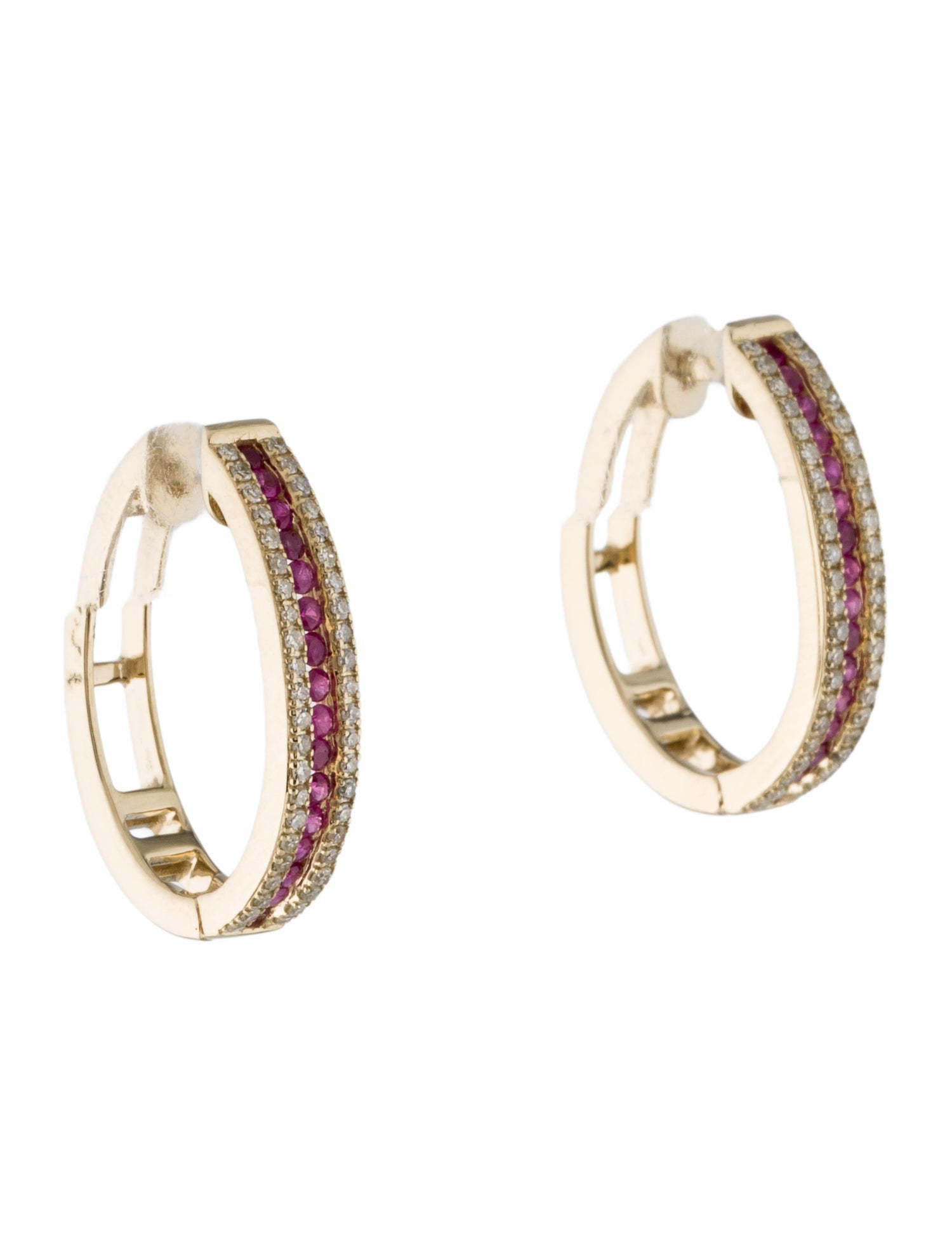 Earrings 14K Ruby & Diamond Hoop Earrings