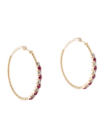 Earrings 14K 1.15ctw Ruby & Diamond Hoop Earrings