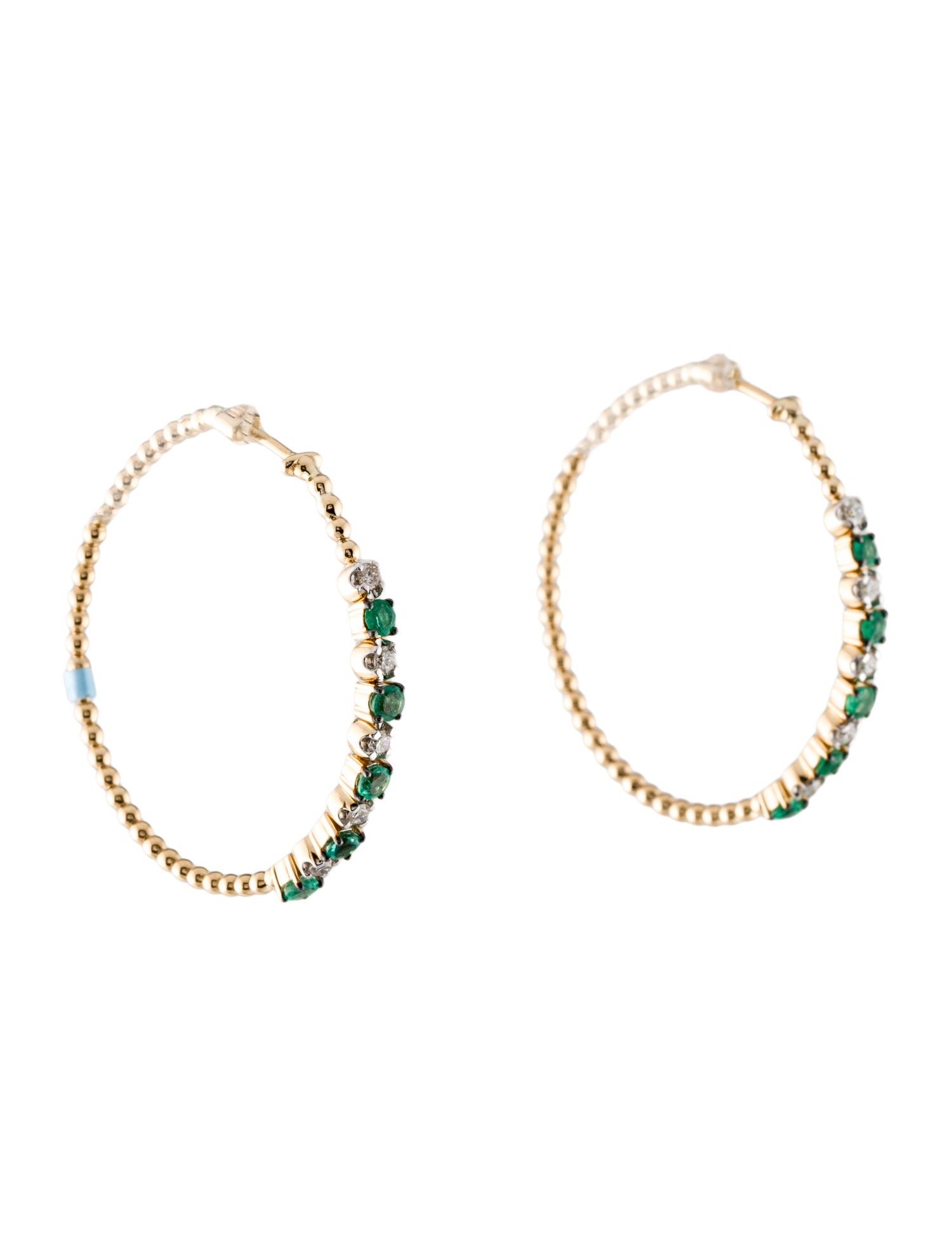 Earrings 14K Emerald & Diamond Hoop Earrings