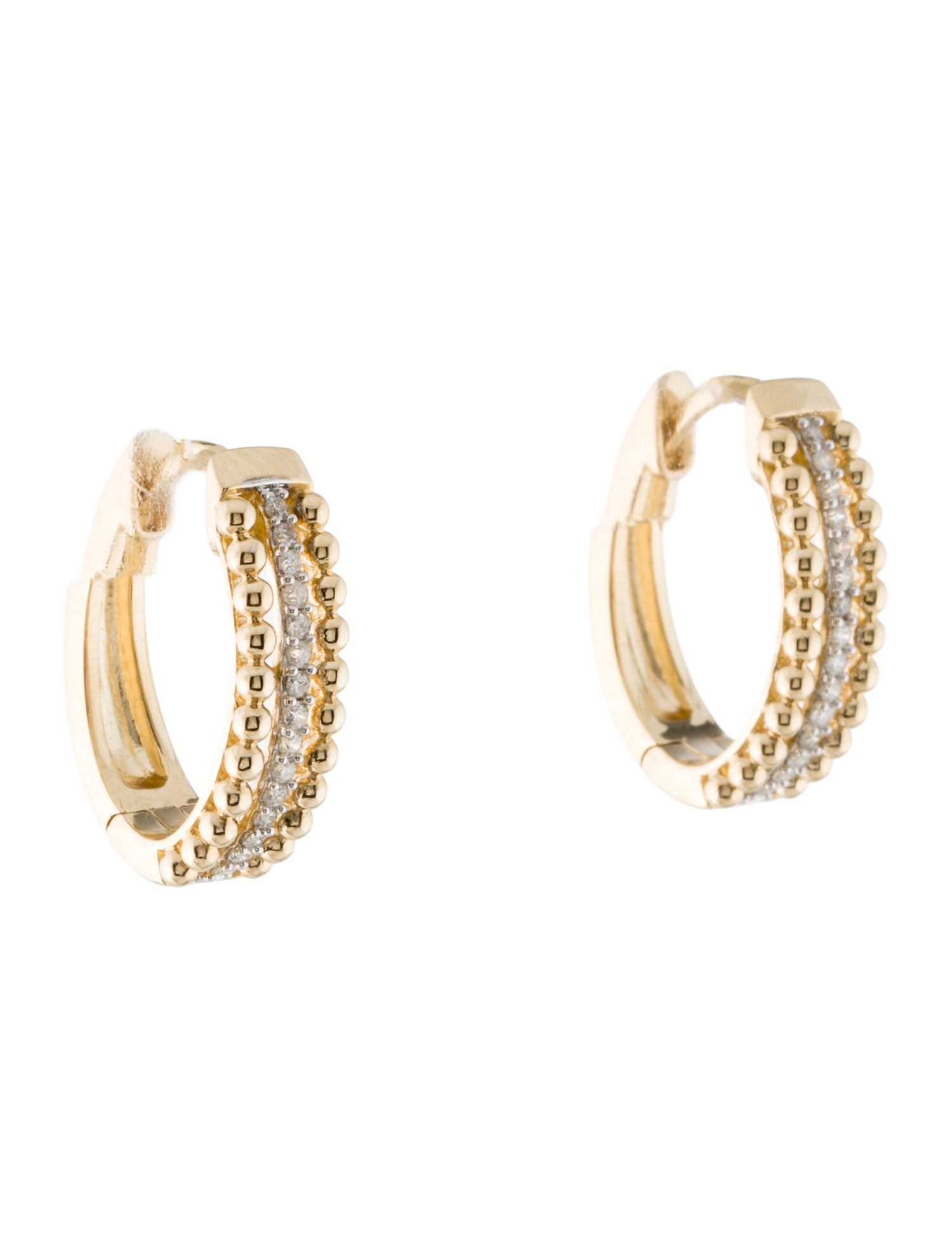 Earrings 14K Diamond Beaded Hoop Earrings