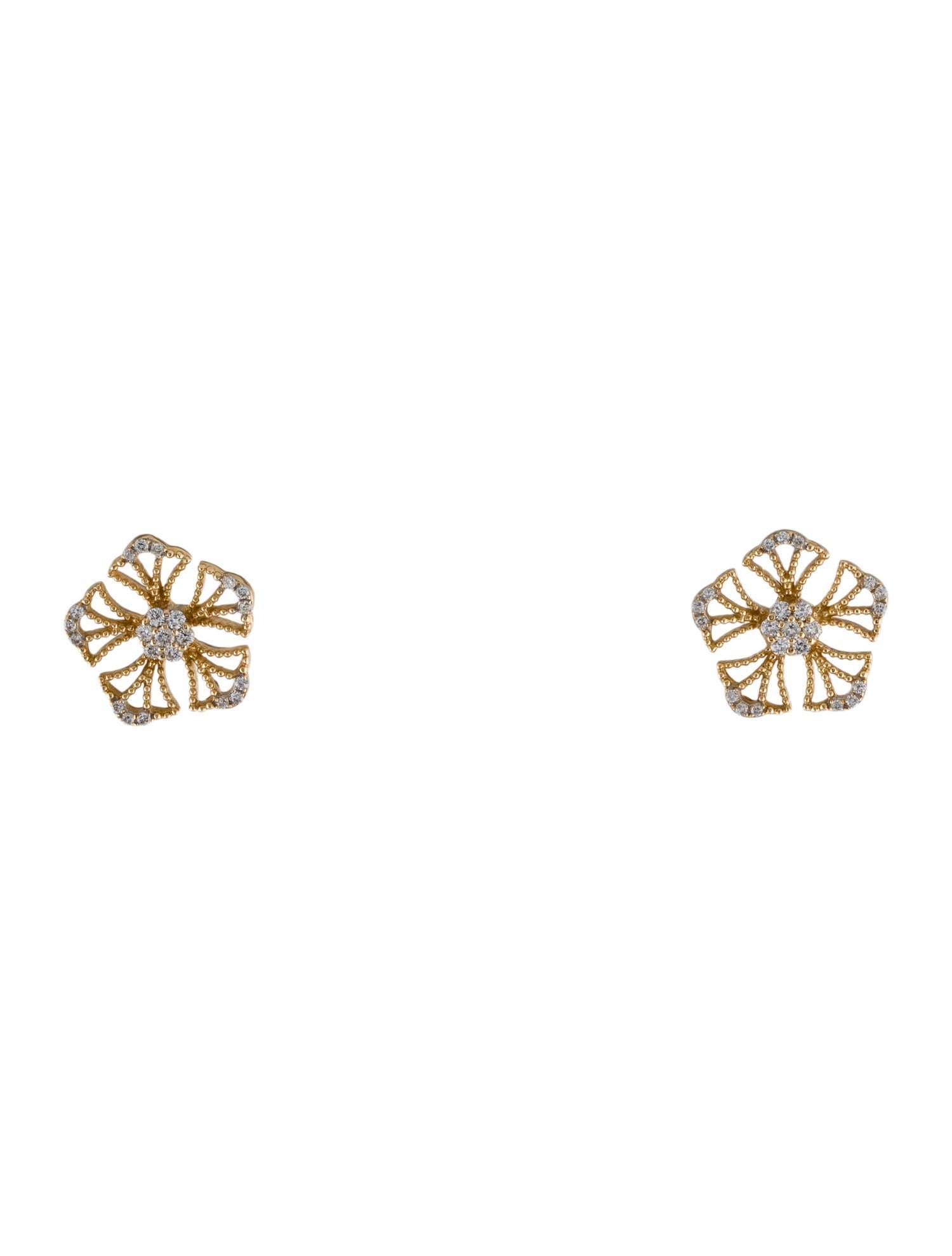 Earrings 14K Diamond Milgrain Flower Stud Earrings