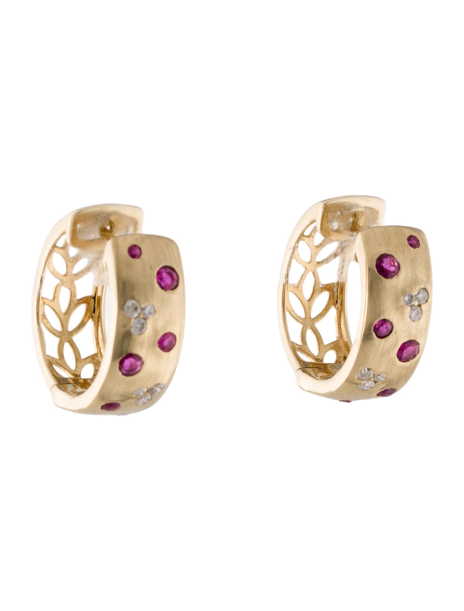 Earrings 14K Ruby & Diamond Hoop Earrings