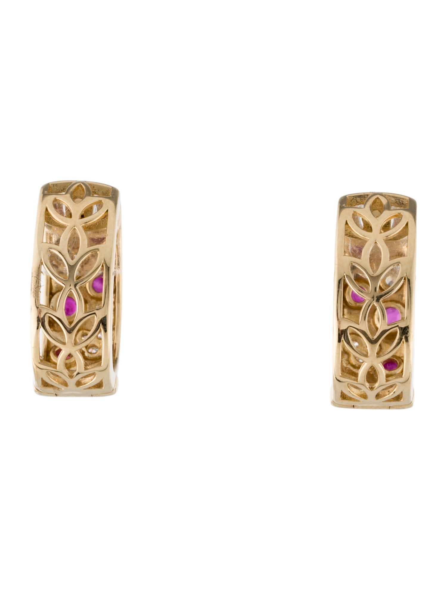 Earrings 14K Ruby & Diamond Hoop Earrings