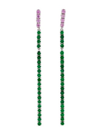Earrings Haruni 18K Tsavorite & Sapphire Line Drop Earrings