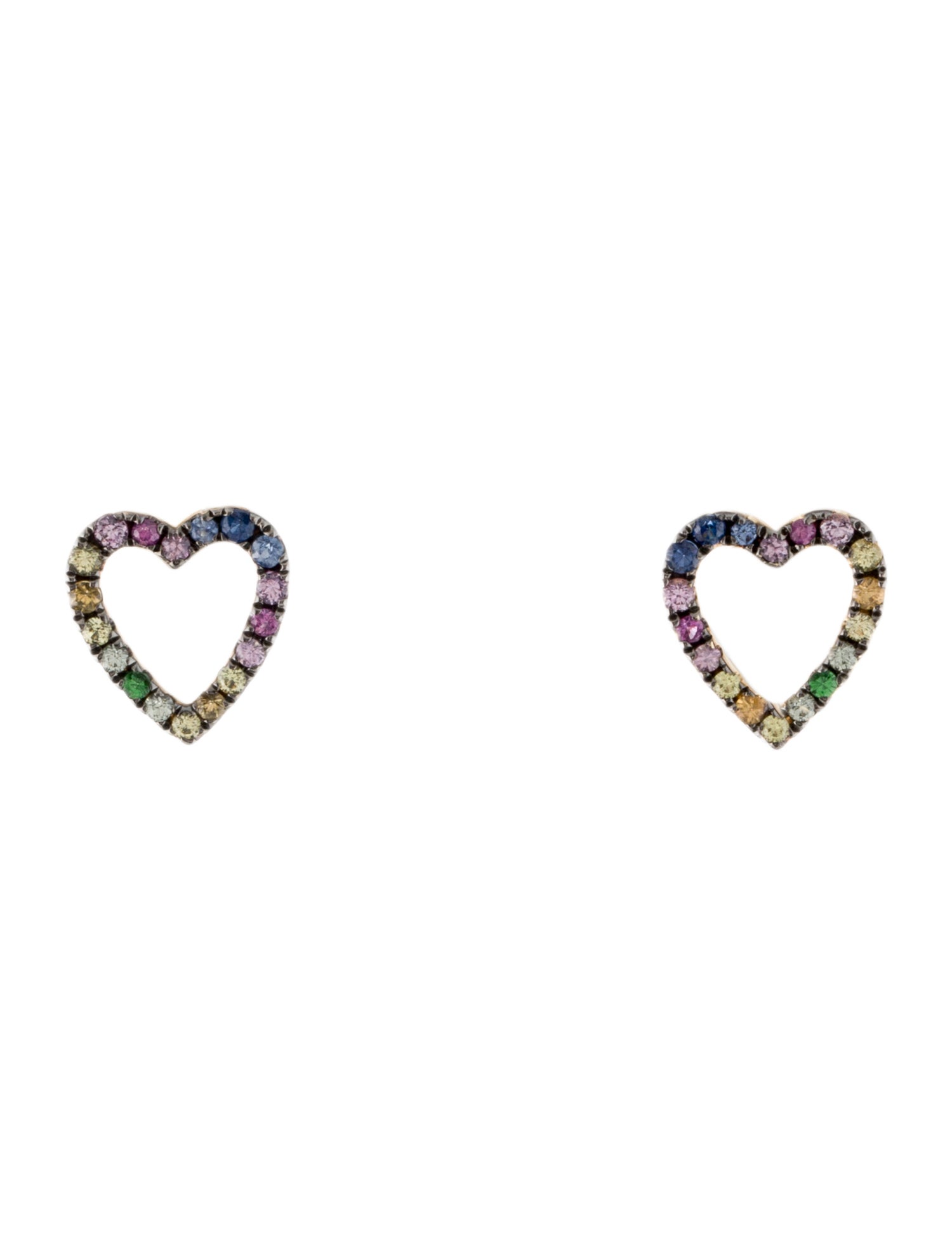 Earrings 14K Sapphire & Tsavorite Garnet Heart Stud Earrings