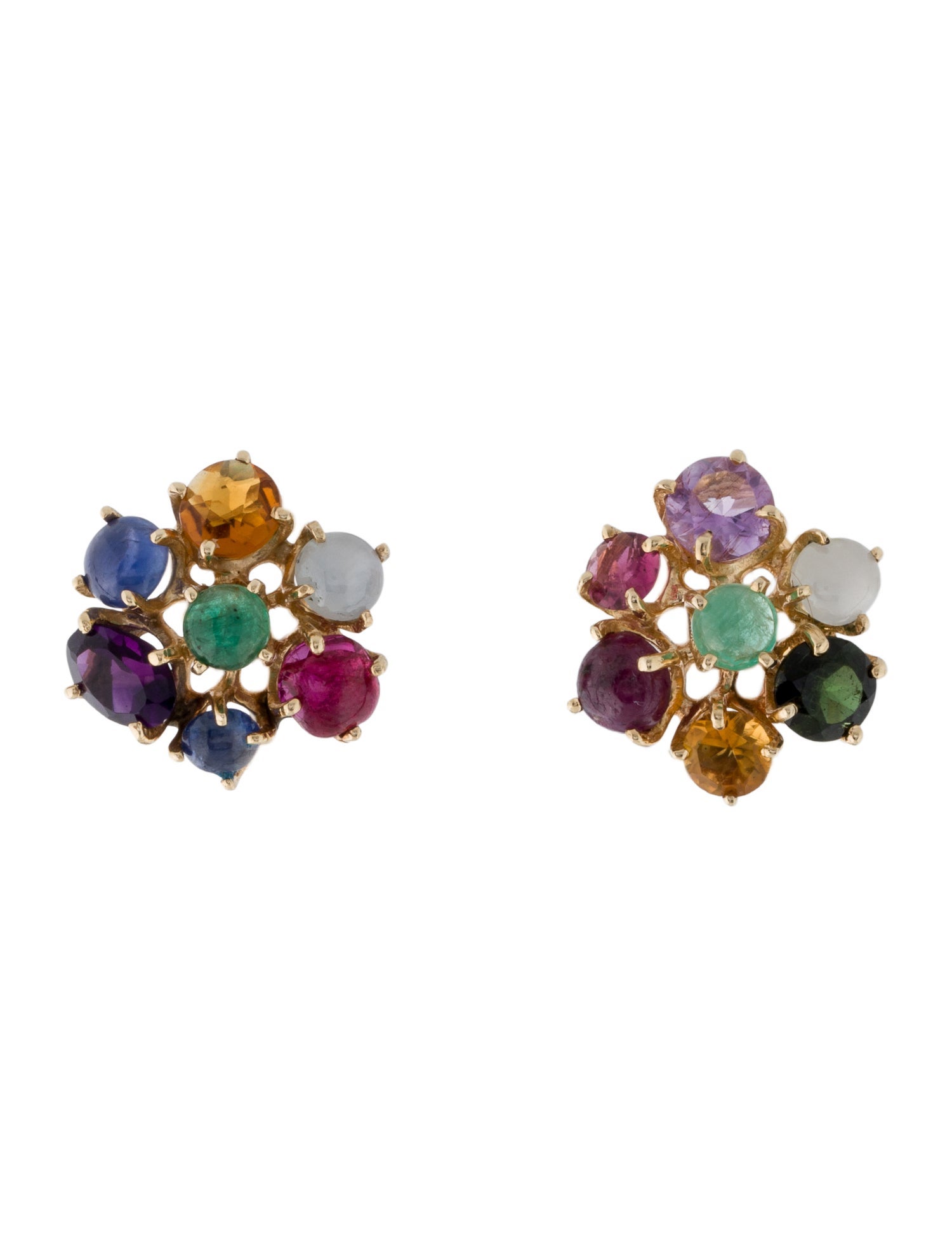 Earrings 14K Multistone Cluster Earclip