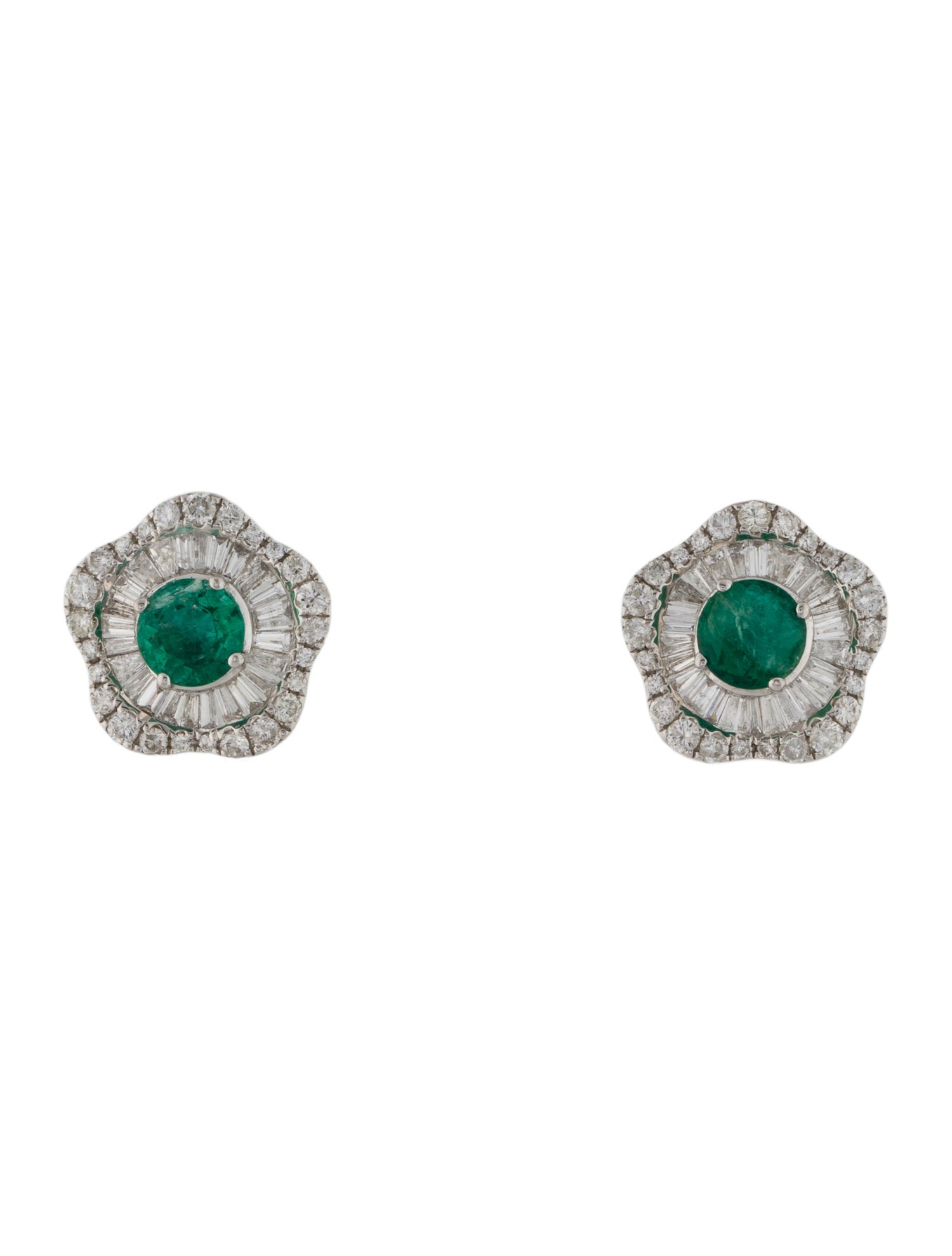 Earrings 14K Emerald & Diamond Stud