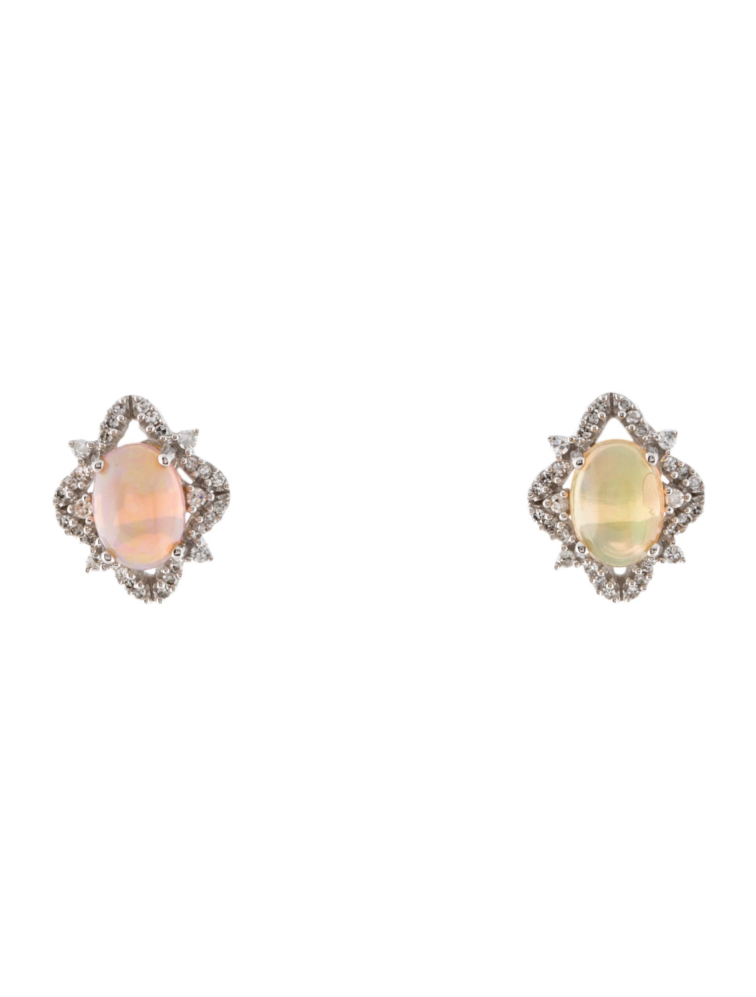 Earrings 14K Opal & Diamond Stud Earrings