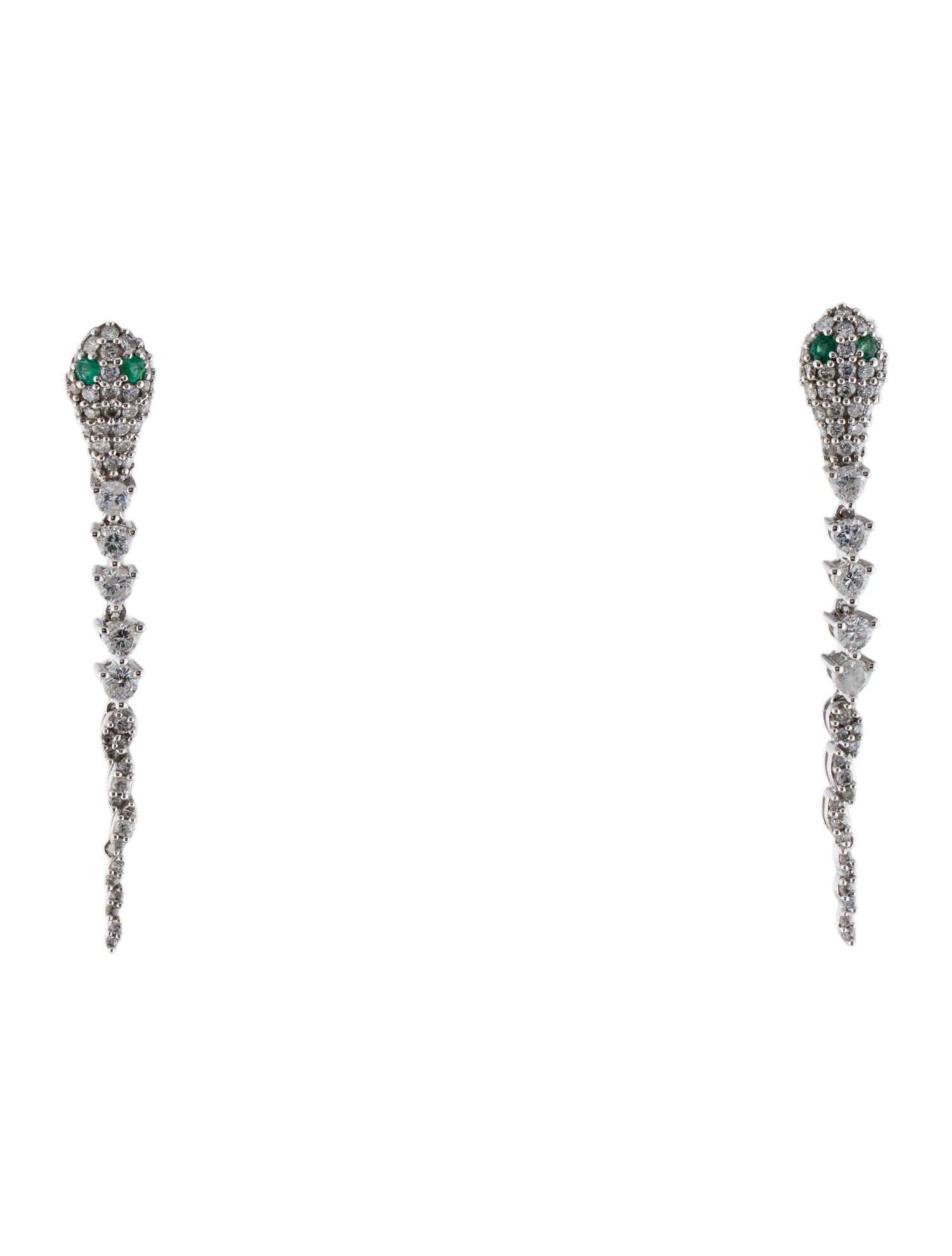 Earrings 14K Emerald & Diamond Snake Drop Earrings