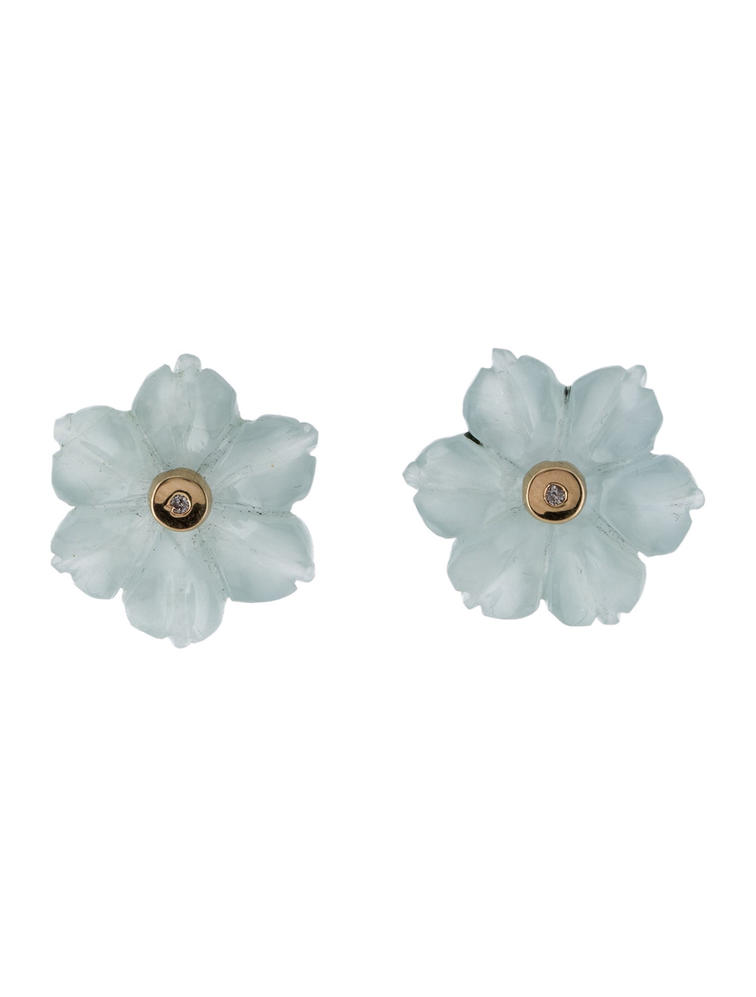 Earrings 14K Aquamarine & Diamond Floral Stud Earrings
