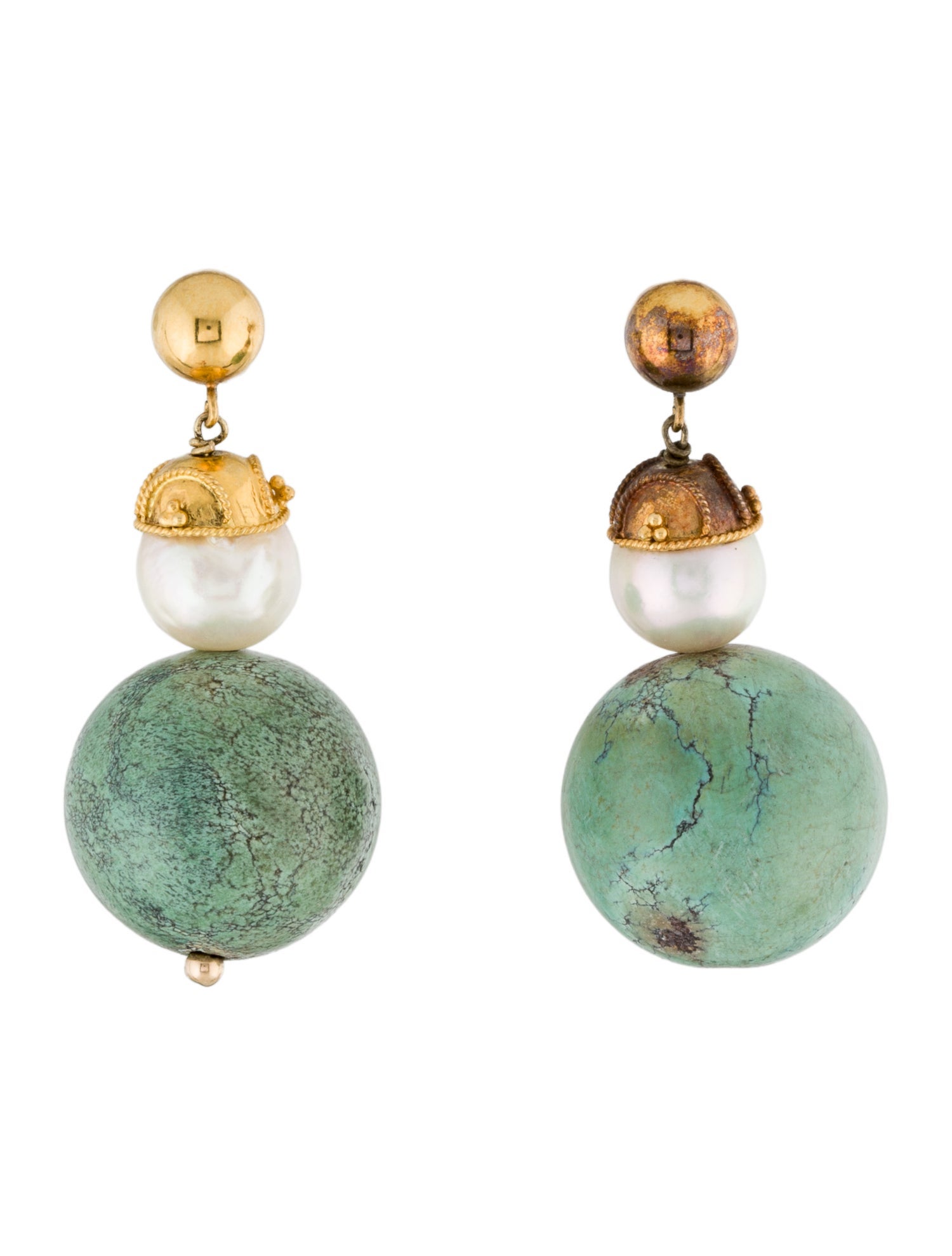 Earrings 14K Pearl & Turquoise Drop Earrings