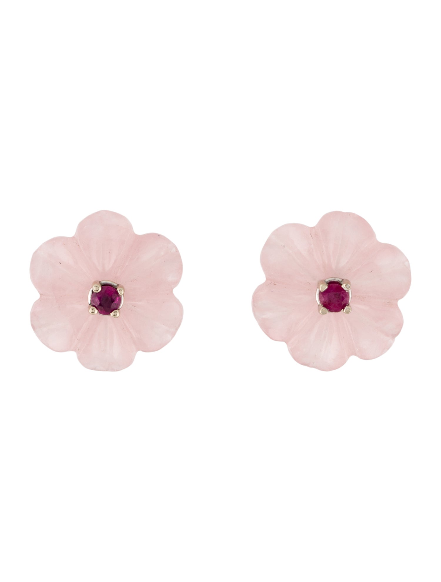 Earrings 14K Rose Quartz & Ruby Convertible Stud Earrings