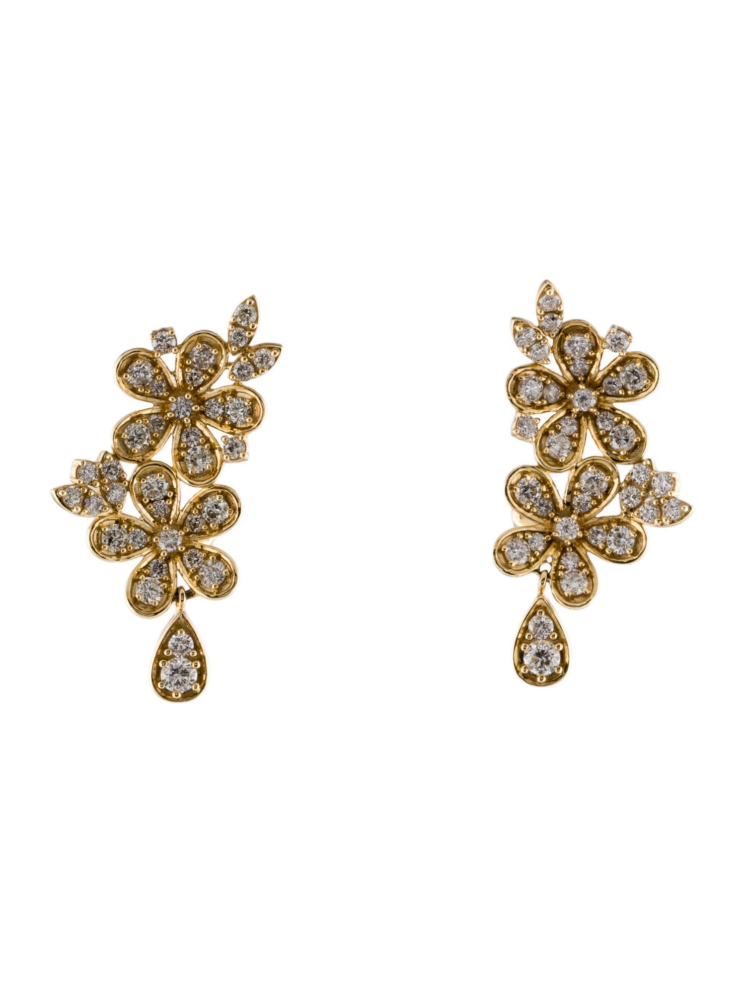 Earrings 14K 2.00ctw Diamond Flower Cluster Earclip Earrings