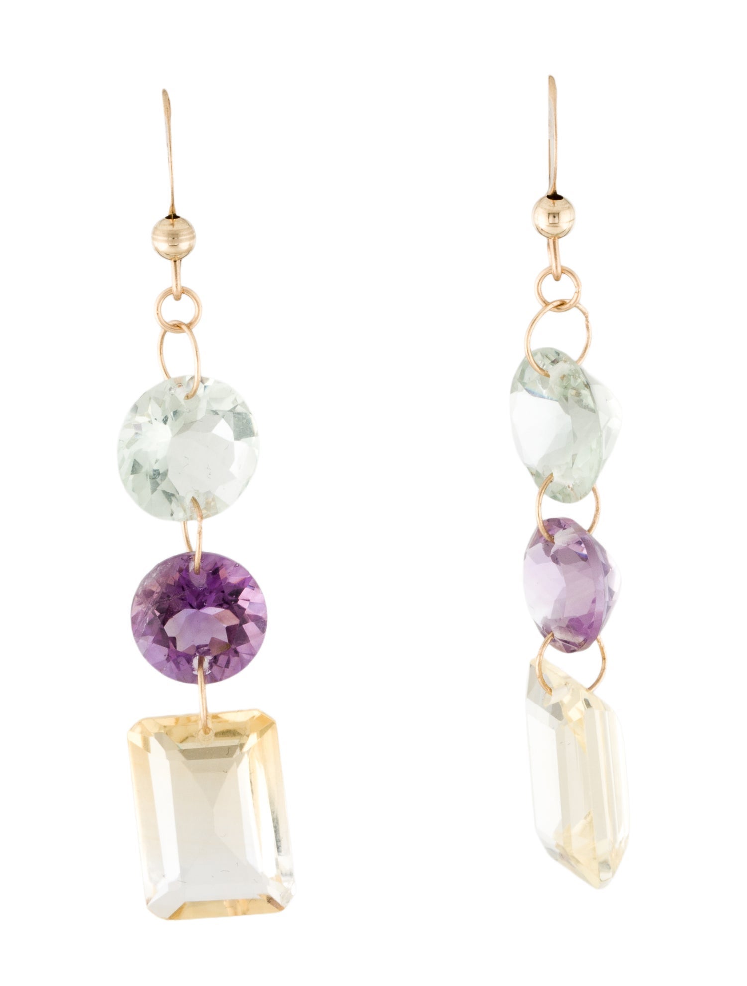 Earrings 14K Prasiolite, Amethyst & Citrine Drop Earrings