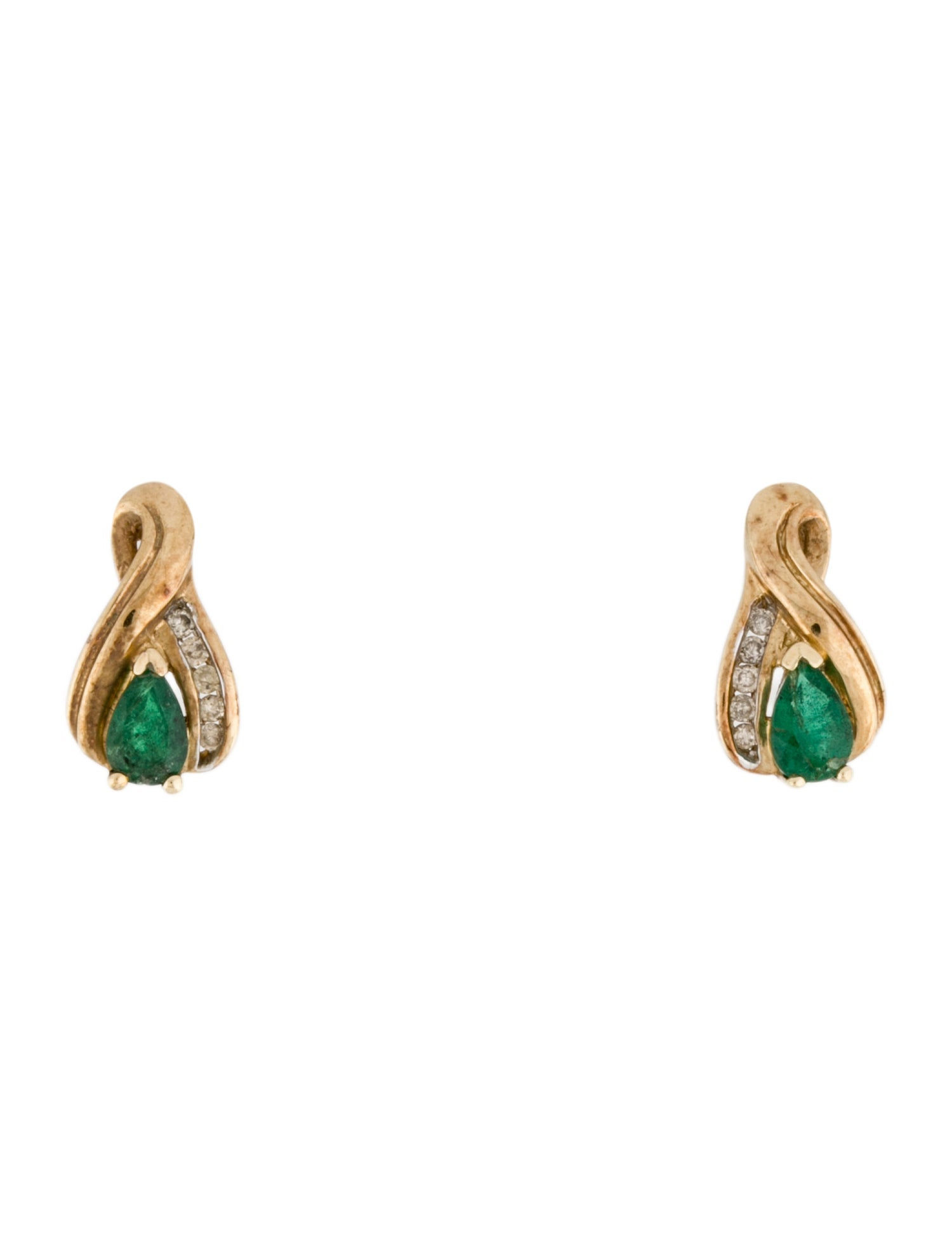 Earrings 10K Emerald & Diamond Stud Earrings