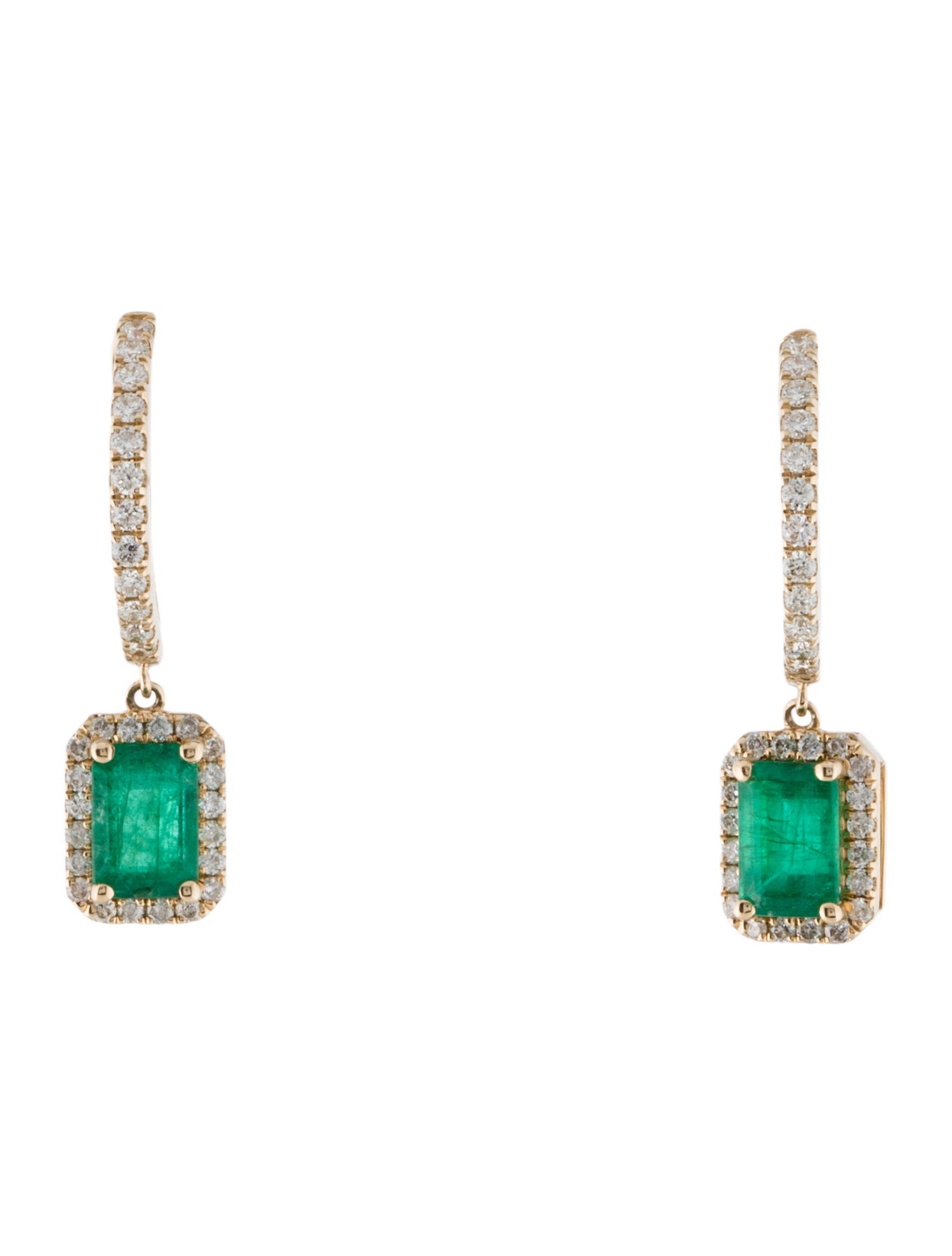 Earrings 14K 1.38ctw Emerald & Diamond Drop