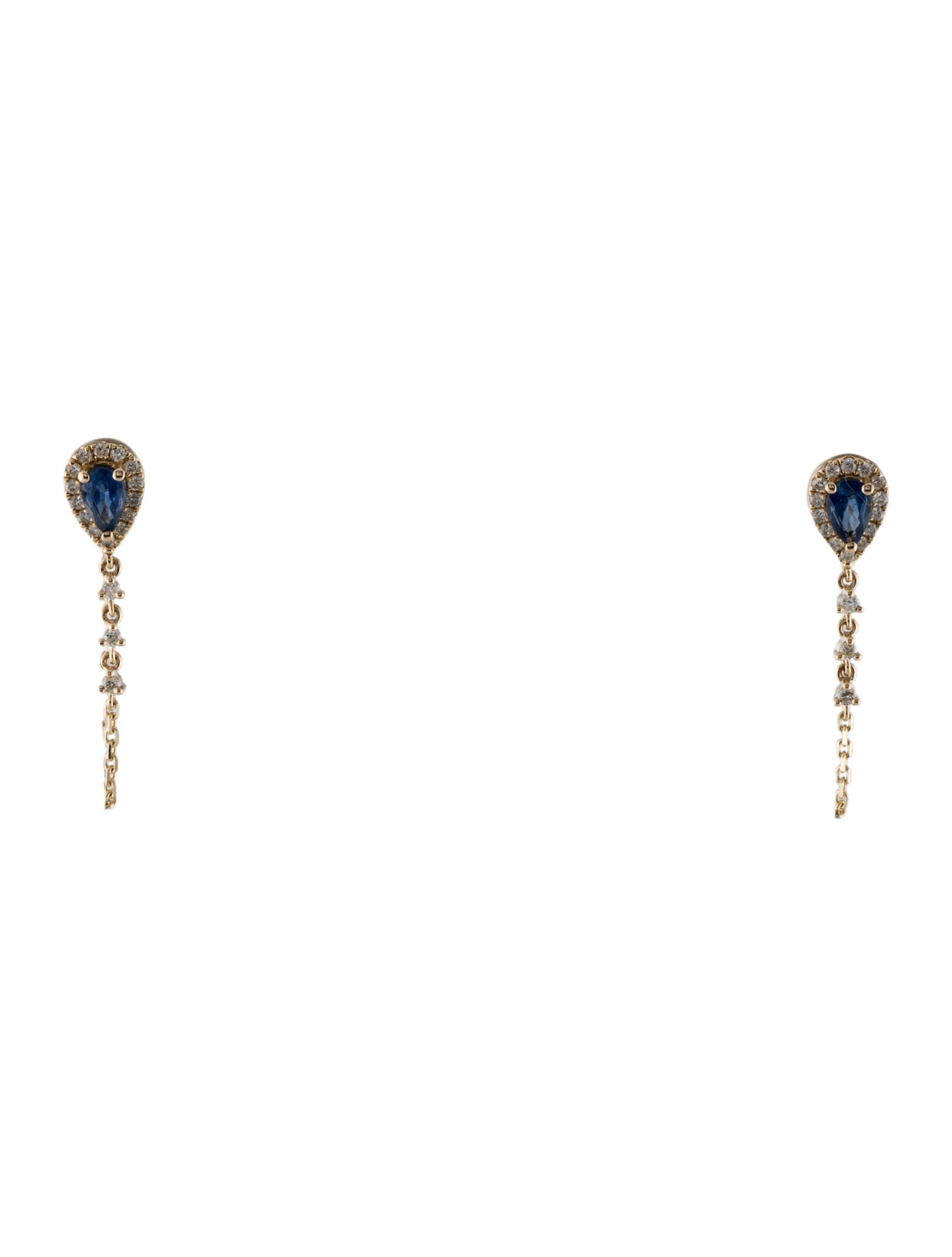 Earrings 14K Sapphire & Diamond Chain Drop Earrings