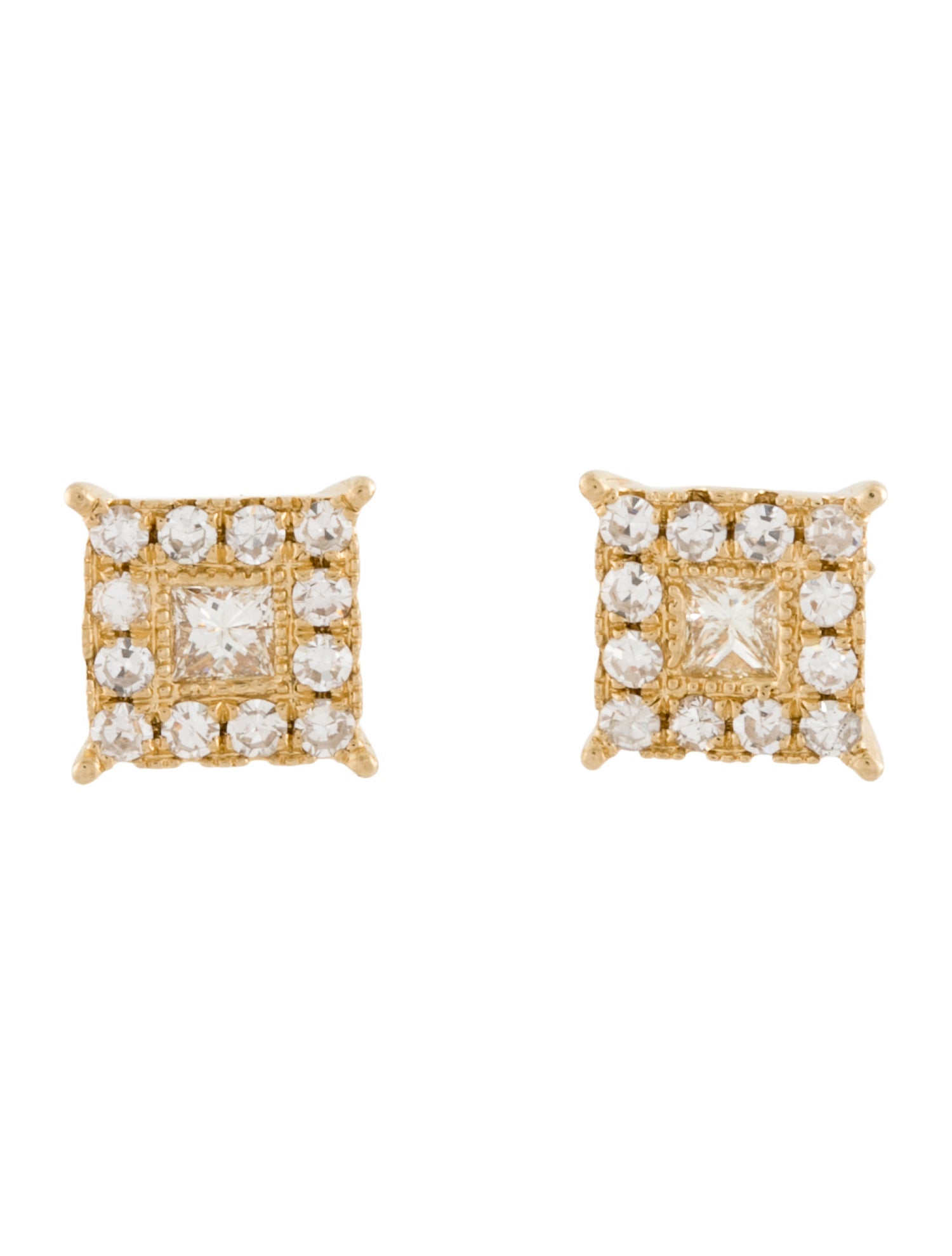 Earrings 14K Diamond Square Stud Earrings