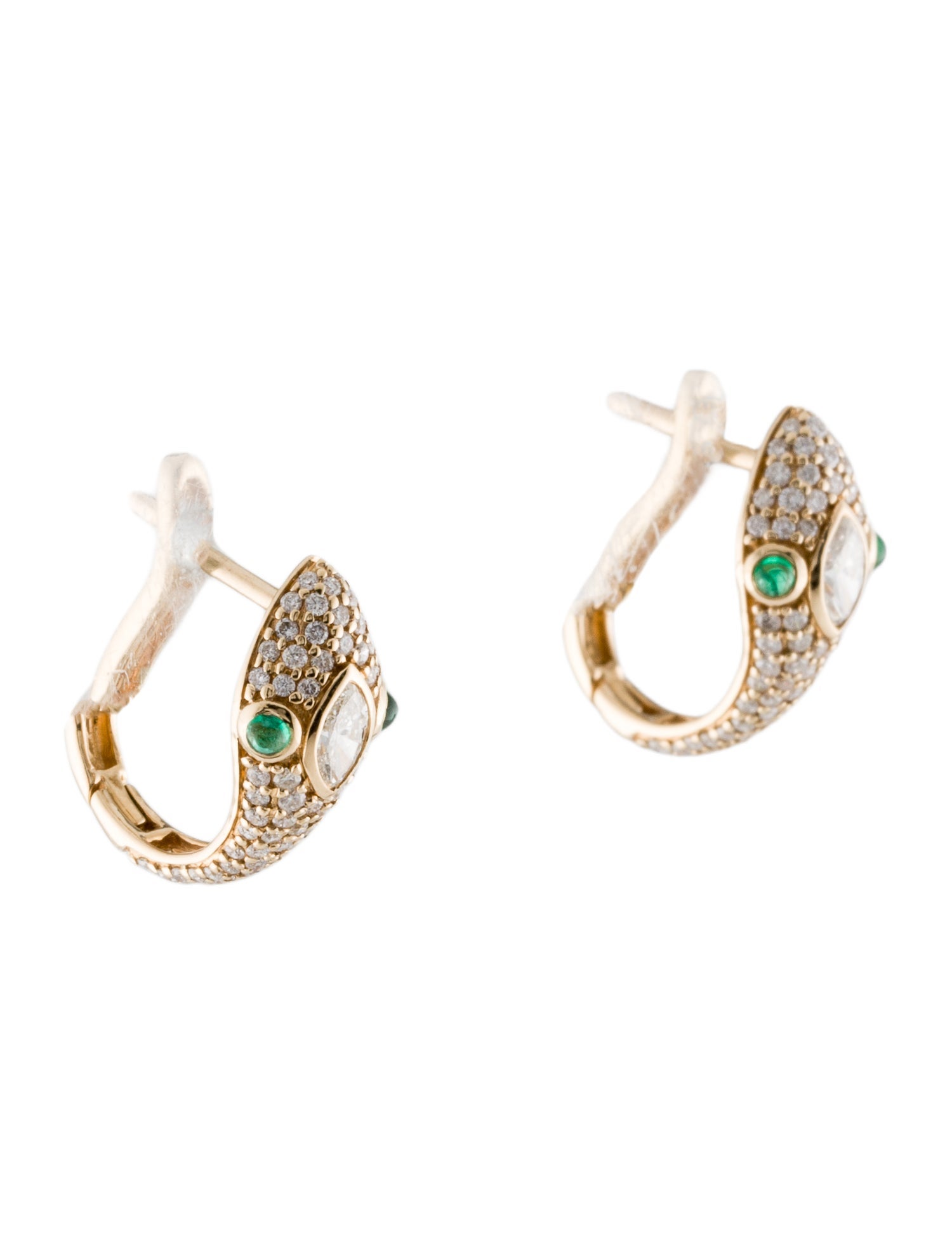 Earrings 14K Diamond & Emerald Snake Hoop Earrings