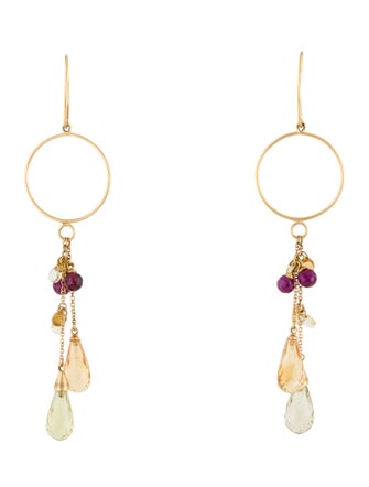 Earrings 18K Citrine, Quartz & Rhodolite Drop Earrings