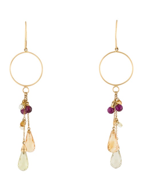 Earrings 18K Citrine, Quartz & Rhodolite Drop Earrings