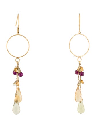 Earrings 18K Citrine, Quartz & Rhodolite Drop Earrings