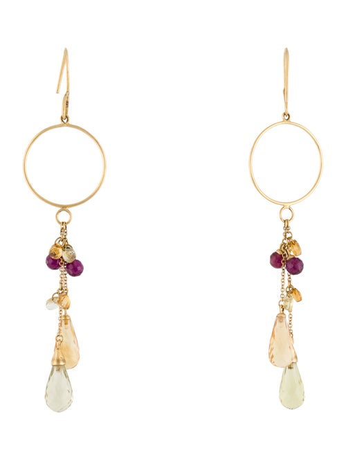 Earrings 18K Citrine, Quartz & Rhodolite Drop Earrings