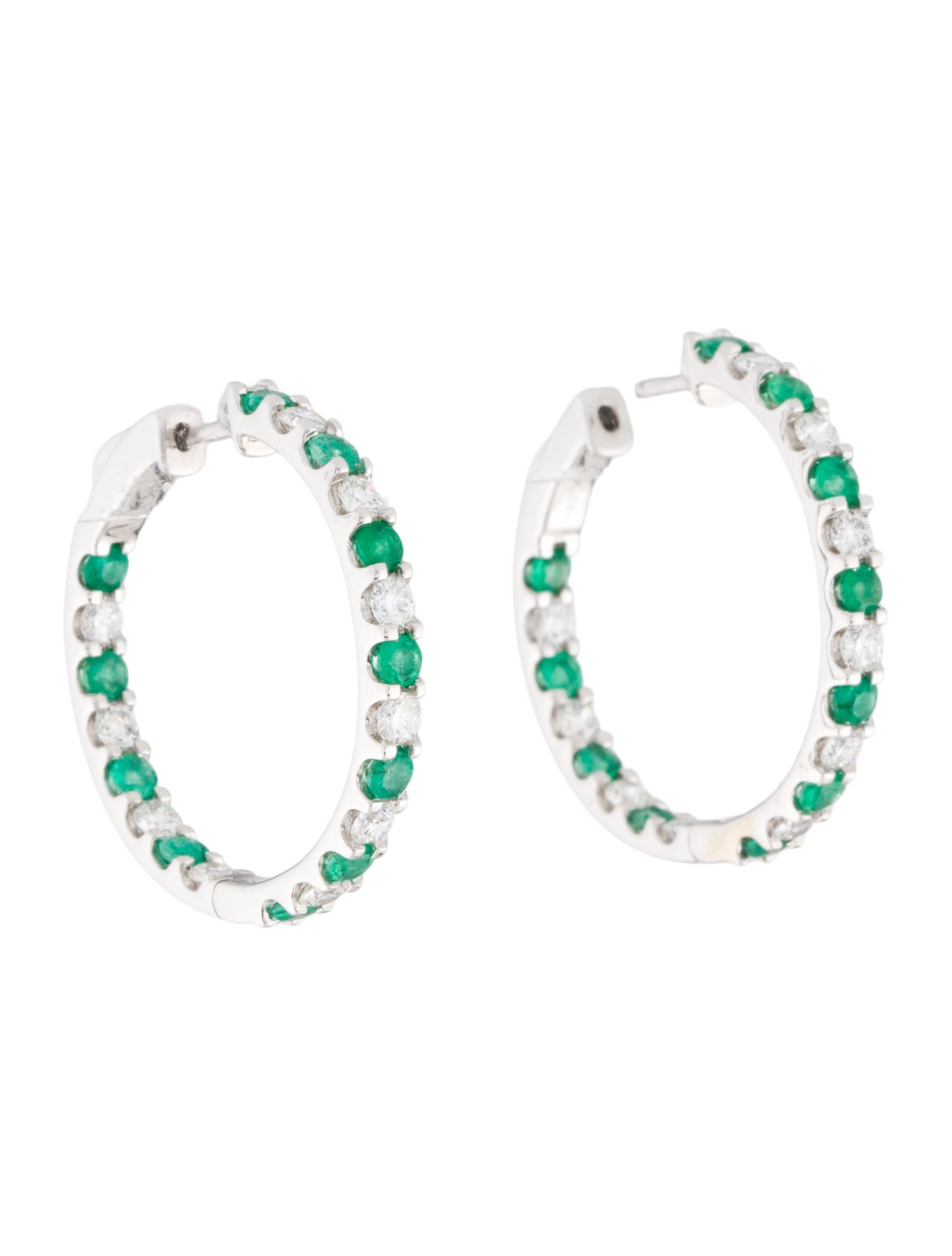 Earrings 14K Emerald Diamond Inside-Out Hoop
