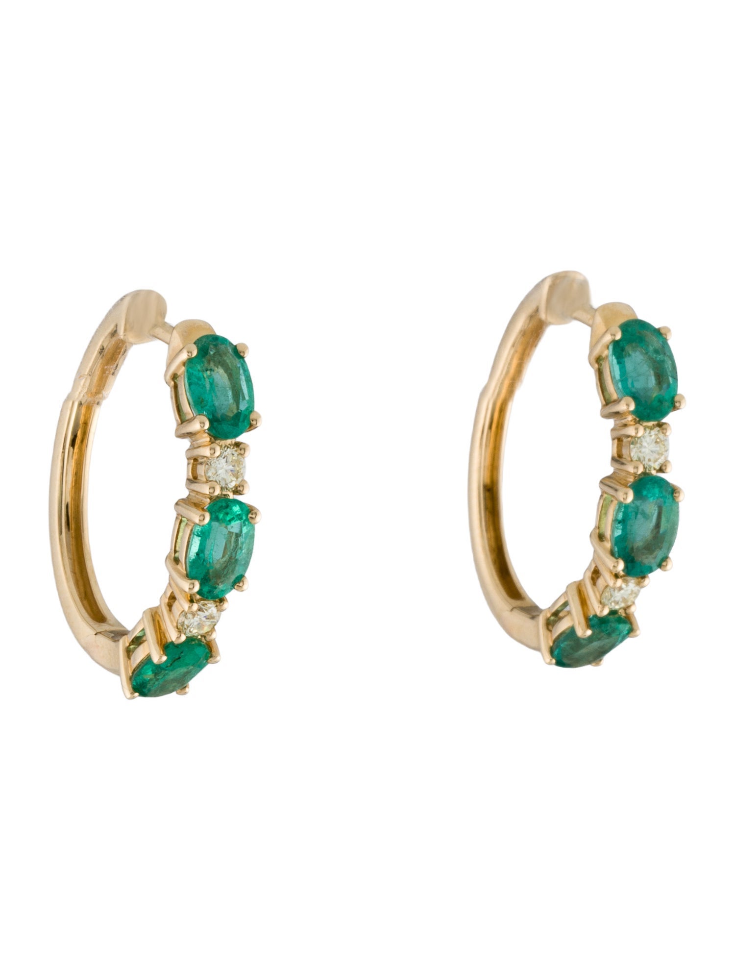 Earrings 14K Emerald & Diamond Hoop
