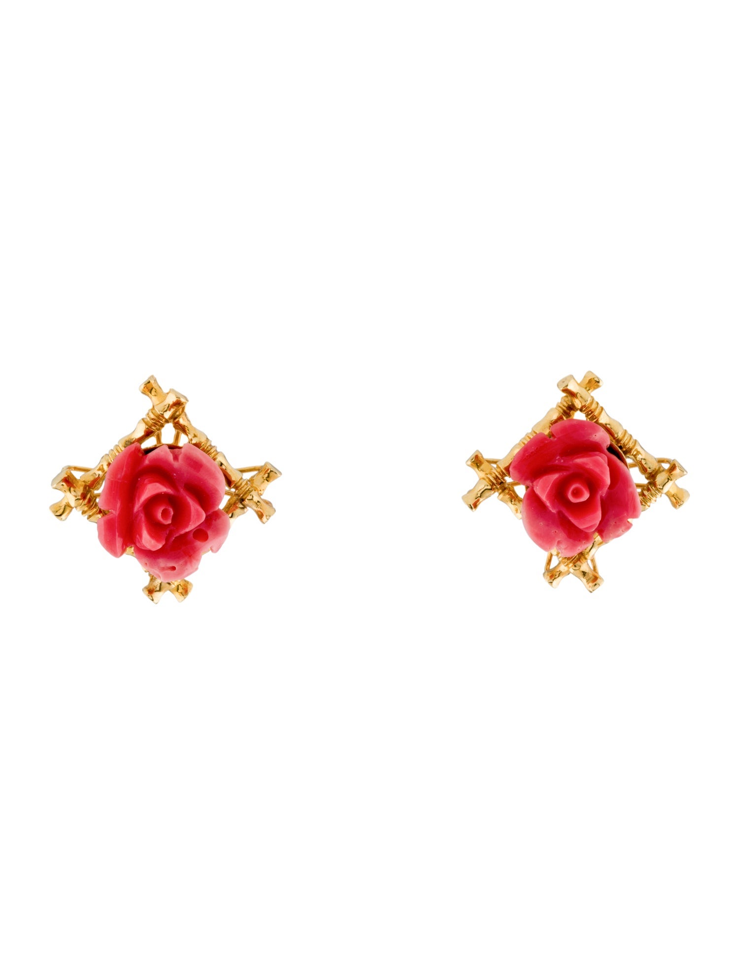 Earrings 14K Dyed Coral Flower Earclip