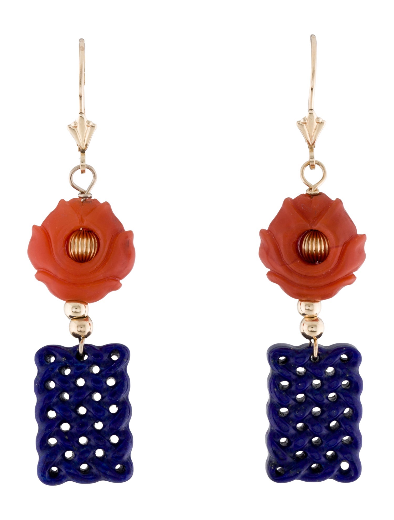 Earrings 14K Lapis Lazuli & Carnelian Drop Earrings
